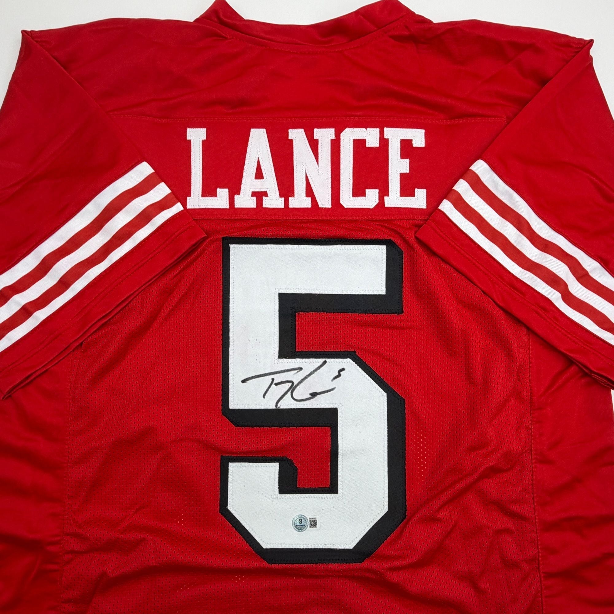 Autographed/Signed Trey Lance San Francisco Red Alternate Football Jersey Beckett BAS COA