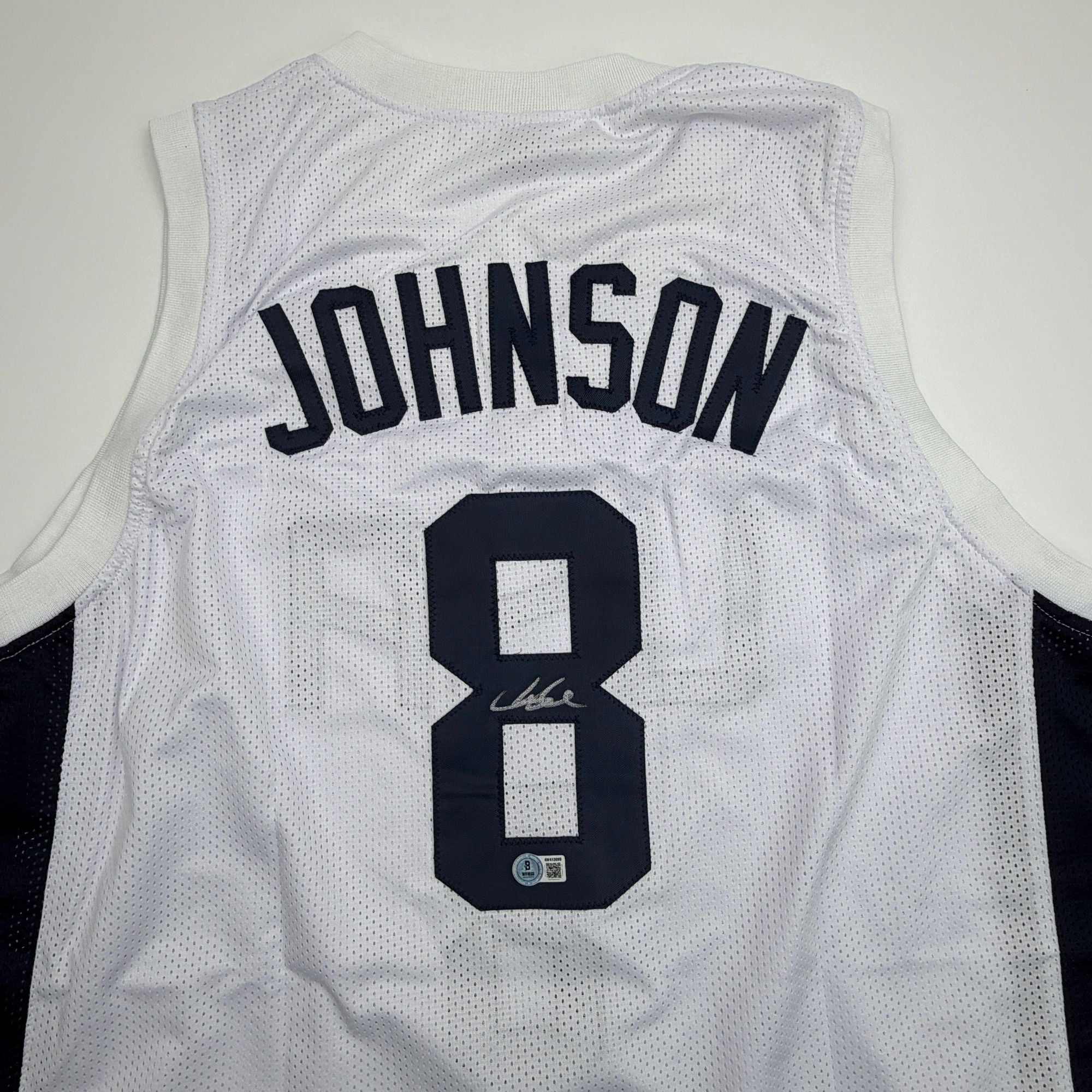 Autographed/Signed Joe Johnson United States USA Olympic White Basketball Jersey Beckett BAS COA