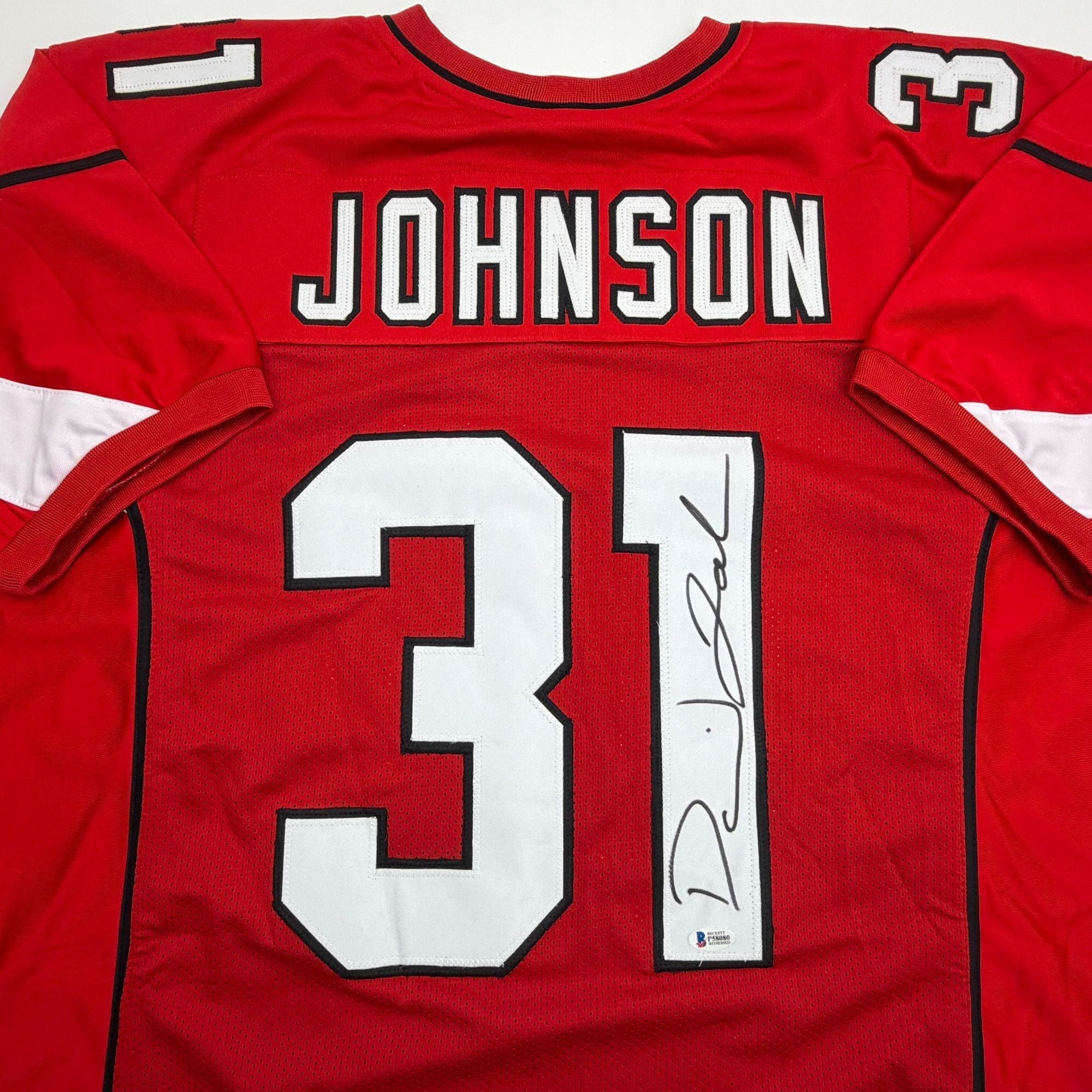 Autographed/Signed David Johnson Arizona Red Football Jersey Beckett BAS COA
