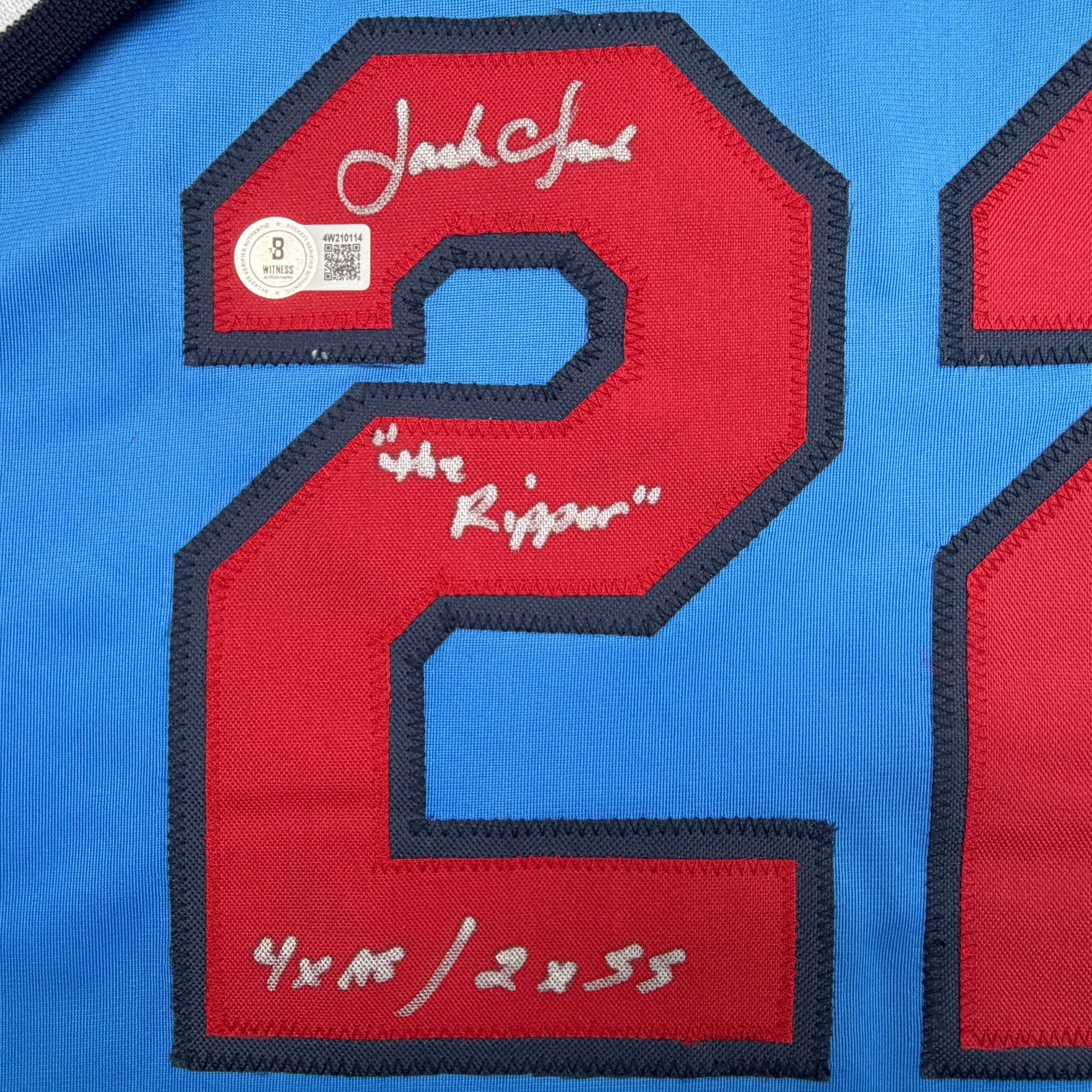 Autographed/Signed Jack Clark St. Louis Blue Baseball Jersey Beckett BAS COA