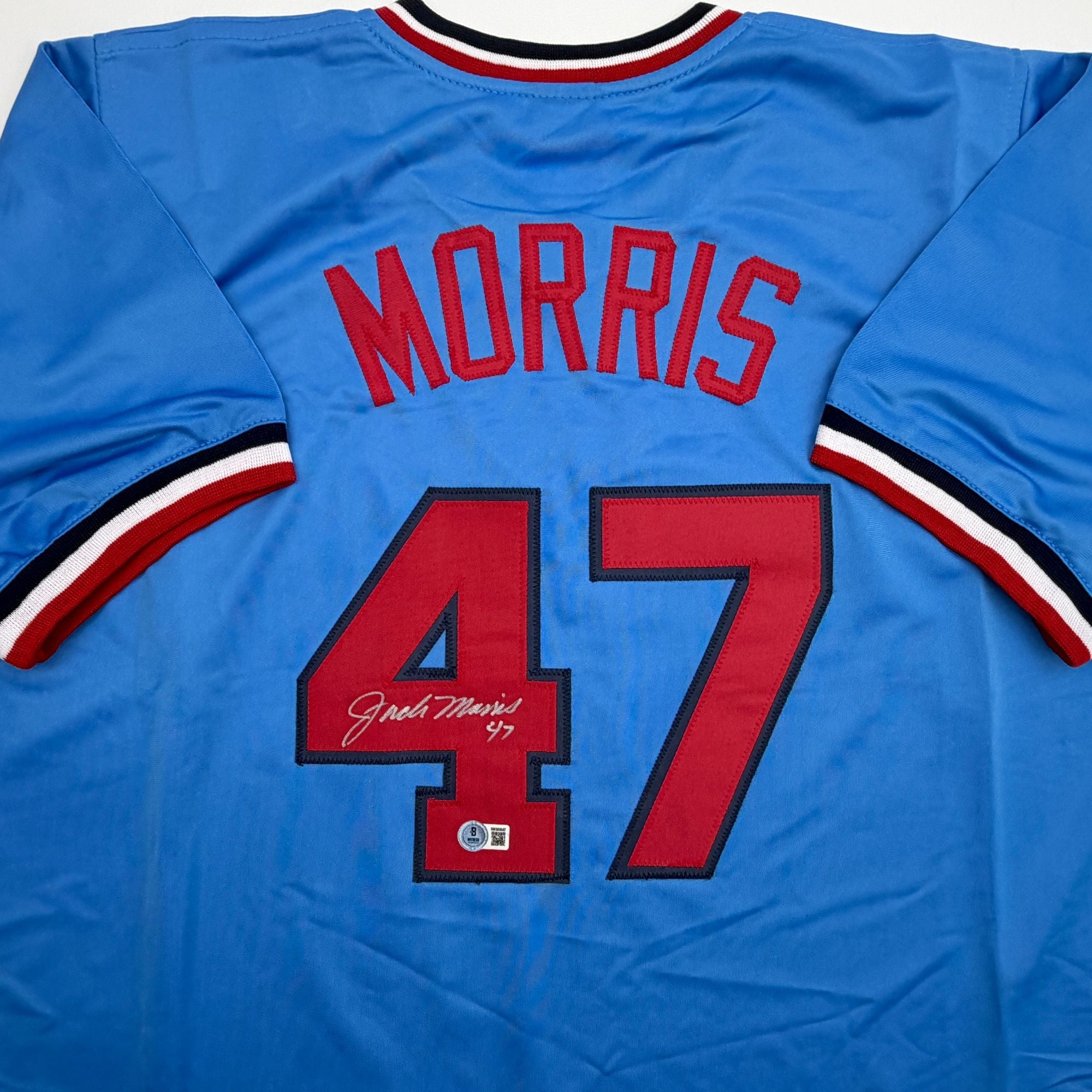 Autographed/Signed Jack Morris Minnesota Blue Baseball Jersey Beckett BAS COA