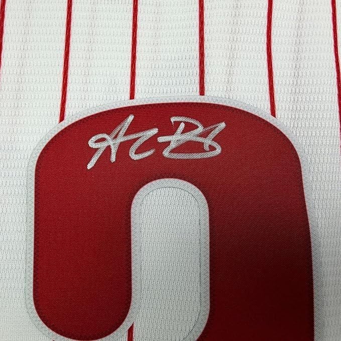 Framed Autographed/Signed Alec Bohm 35x39 Philadelphia Phillies Pinstripe Authentic Baseball Jersey Fanatics & MLB COA