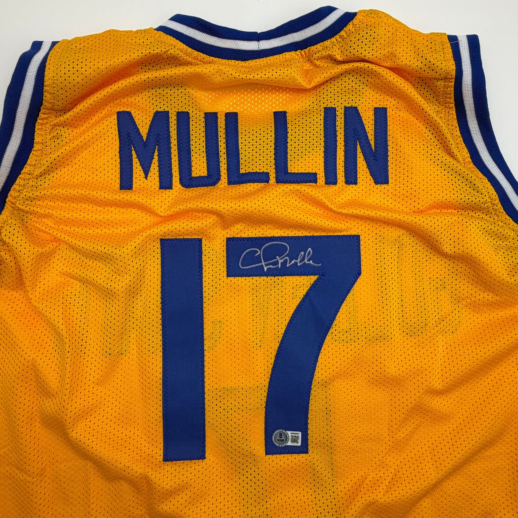 Autographed/Signed Chris Mullin Golden State Yellow Basketball Jersey Beckett BAS COA