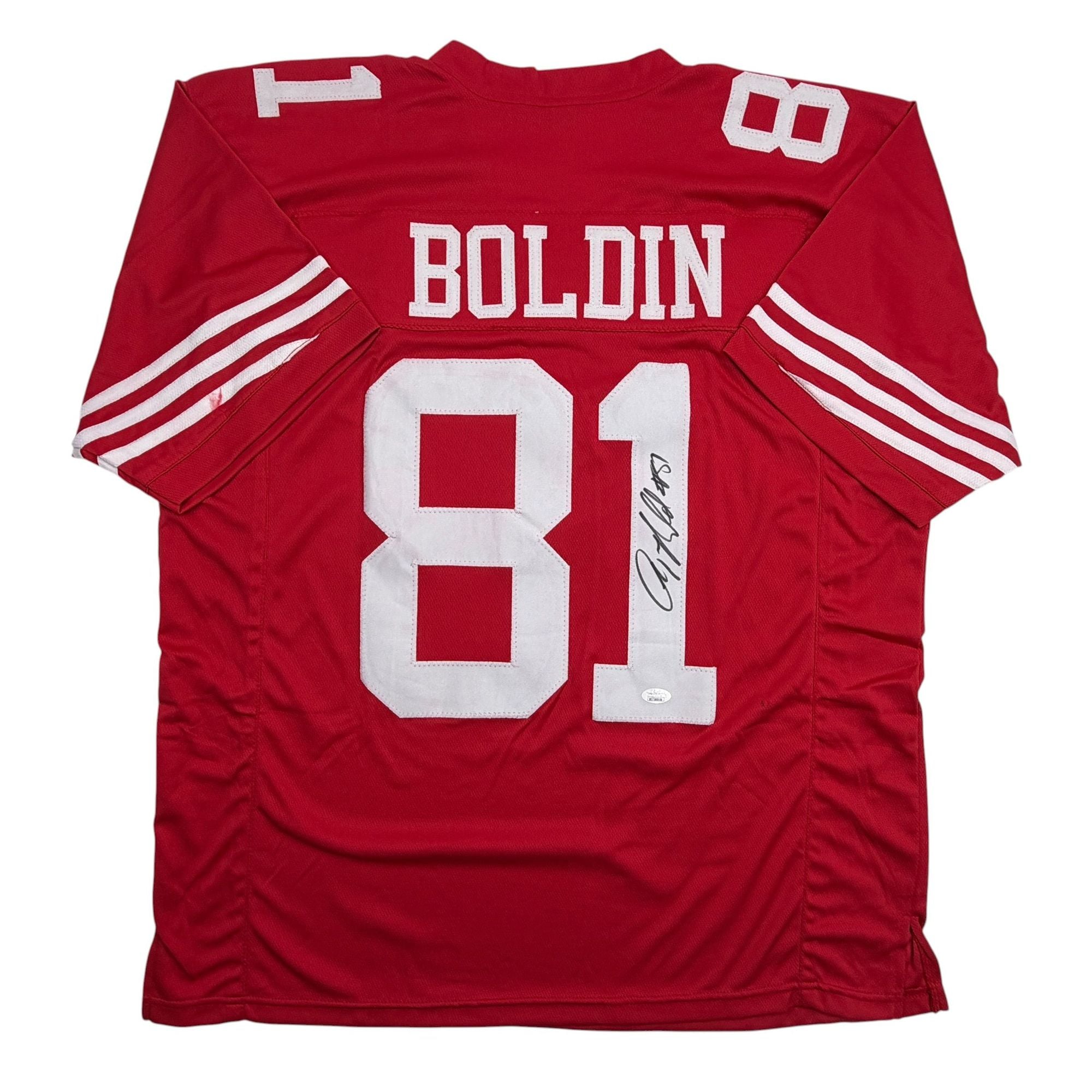 Autographed/Signed Anquan Boldin San Francisco Red Football Jersey JSA COA