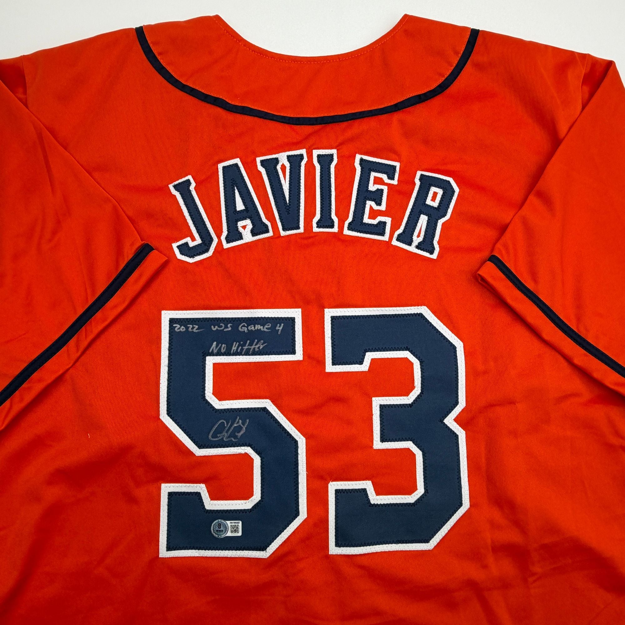 Autographed/Signed Cristian Javier Houston Orange Baseball Jersey Beckett BAS COA
