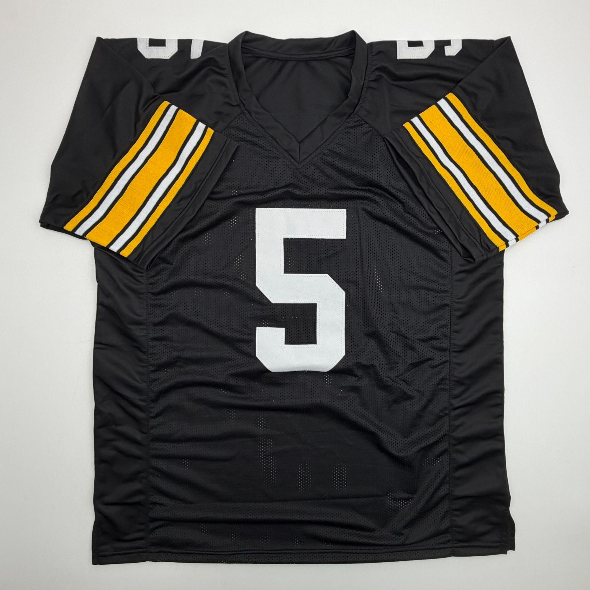 Autographed/Signed Terry Hanratty Pittsburgh Black Football Jersey Beckett BAS COA