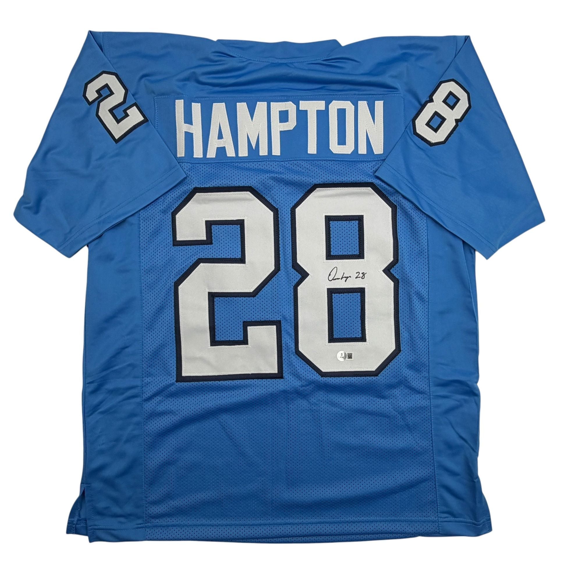 Autographed/Signed Omarion Hampton UNC North Carolina Light Blue College Football Jersey Beckett BAS COA