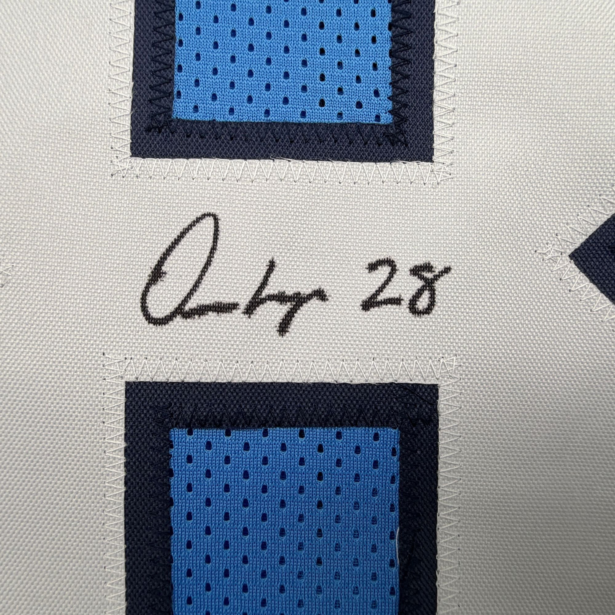 Autographed/Signed Omarion Hampton UNC North Carolina Light Blue College Football Jersey Beckett BAS COA