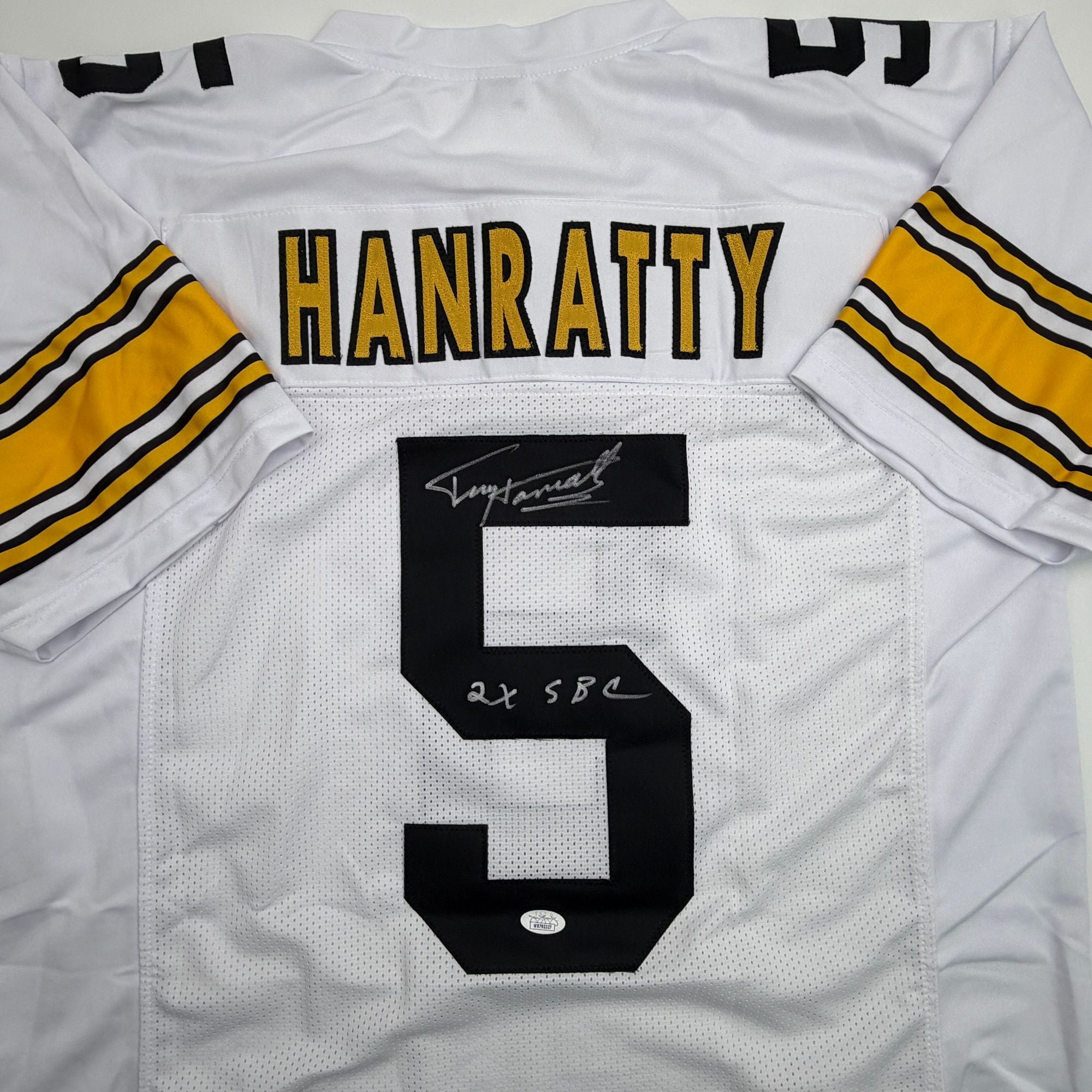 Autographed/Signed Terry Hanratty Pittsburgh White Football Jersey JSA COA