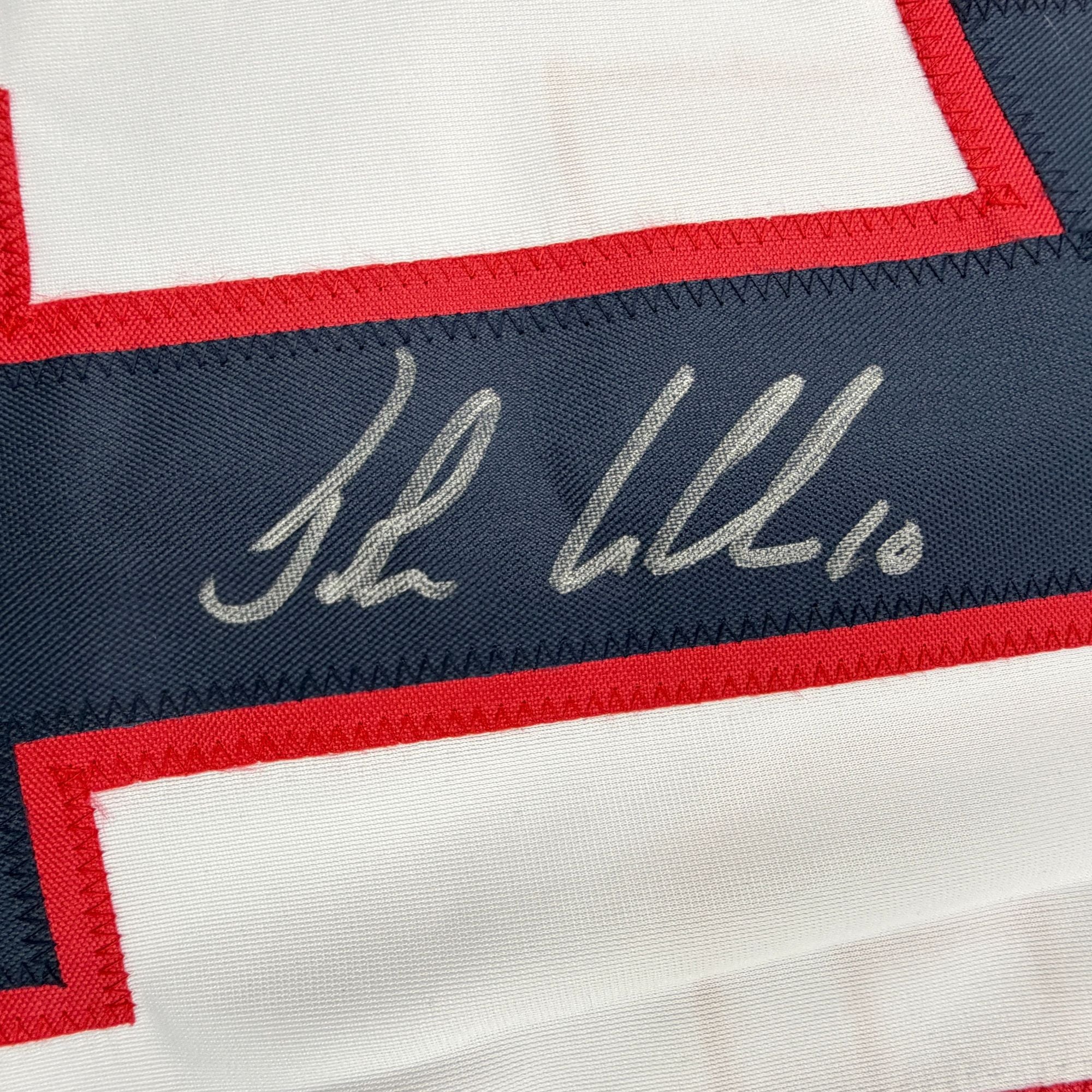 Autographed/Signed John LeClair United States Team USA White Hockey Jersey Beckett BAS COA