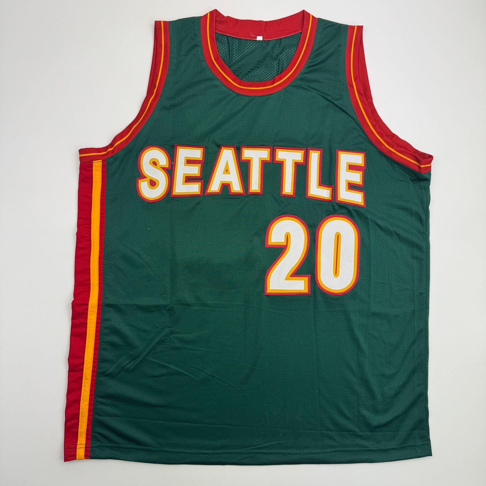 Autographed/Signed Gary Payton Seattle Green Basketball Jersey Beckett BAS COA