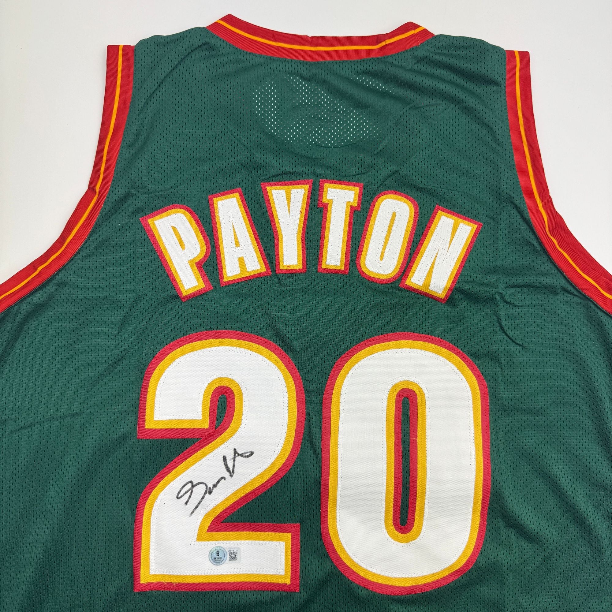 Autographed/Signed Gary Payton Seattle Green Basketball Jersey Beckett BAS COA