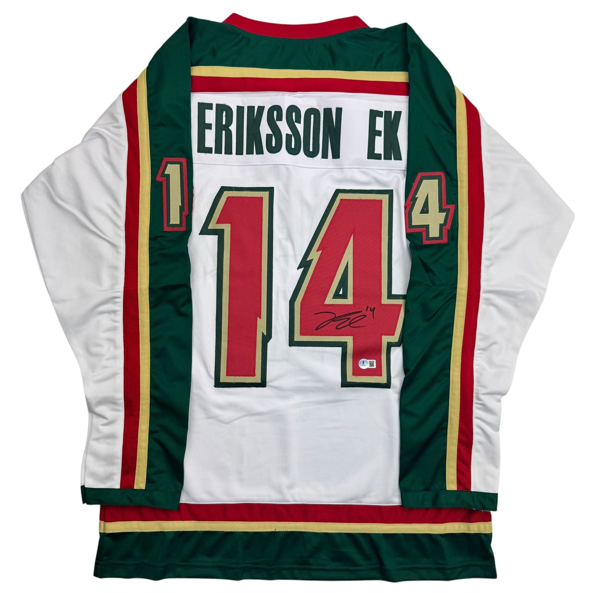 Autographed/Signed Joel Eriksson Ek Minnesota White 25th Anniversary Hockey Jersey Beckett BAS COA