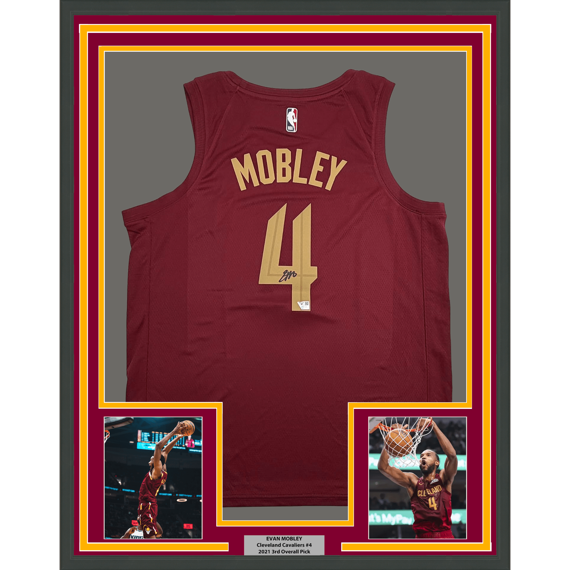 Framed Autographed/Signed Evan Mobley 35x39 Cleveland Cavaliers Maroon Authentic Basketball Jersey Fanatics COA