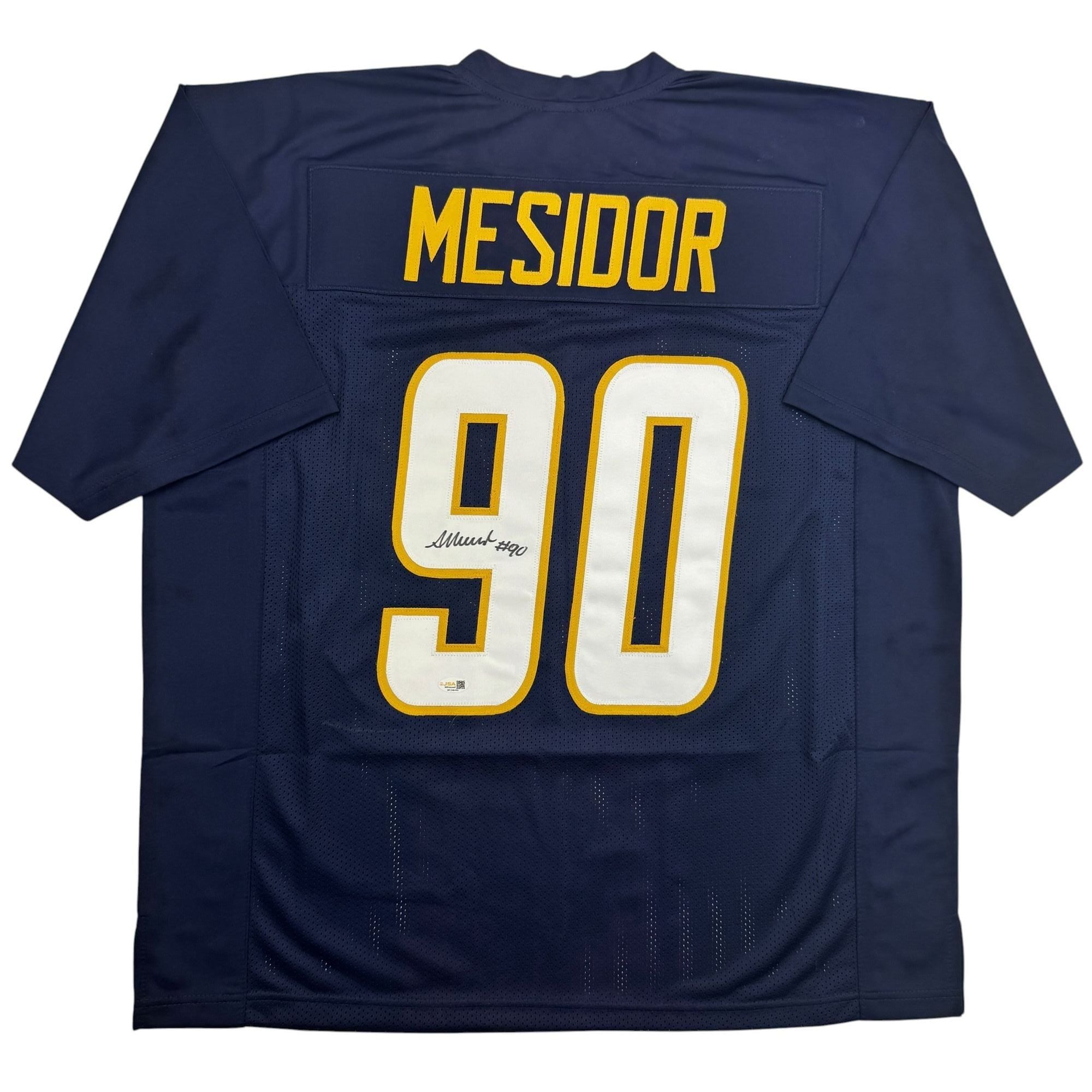 Autographed/Signed Akheem Mesidor Los Angeles San Diego Navy Blue Football Jersey JSA COA