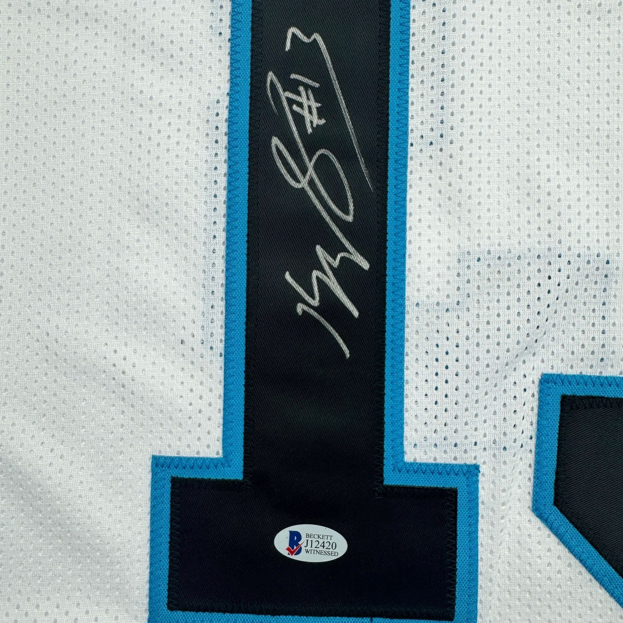 Autographed/Signed Kelvin Benjamin Carolina White Football Jersey Beckett BAS COA