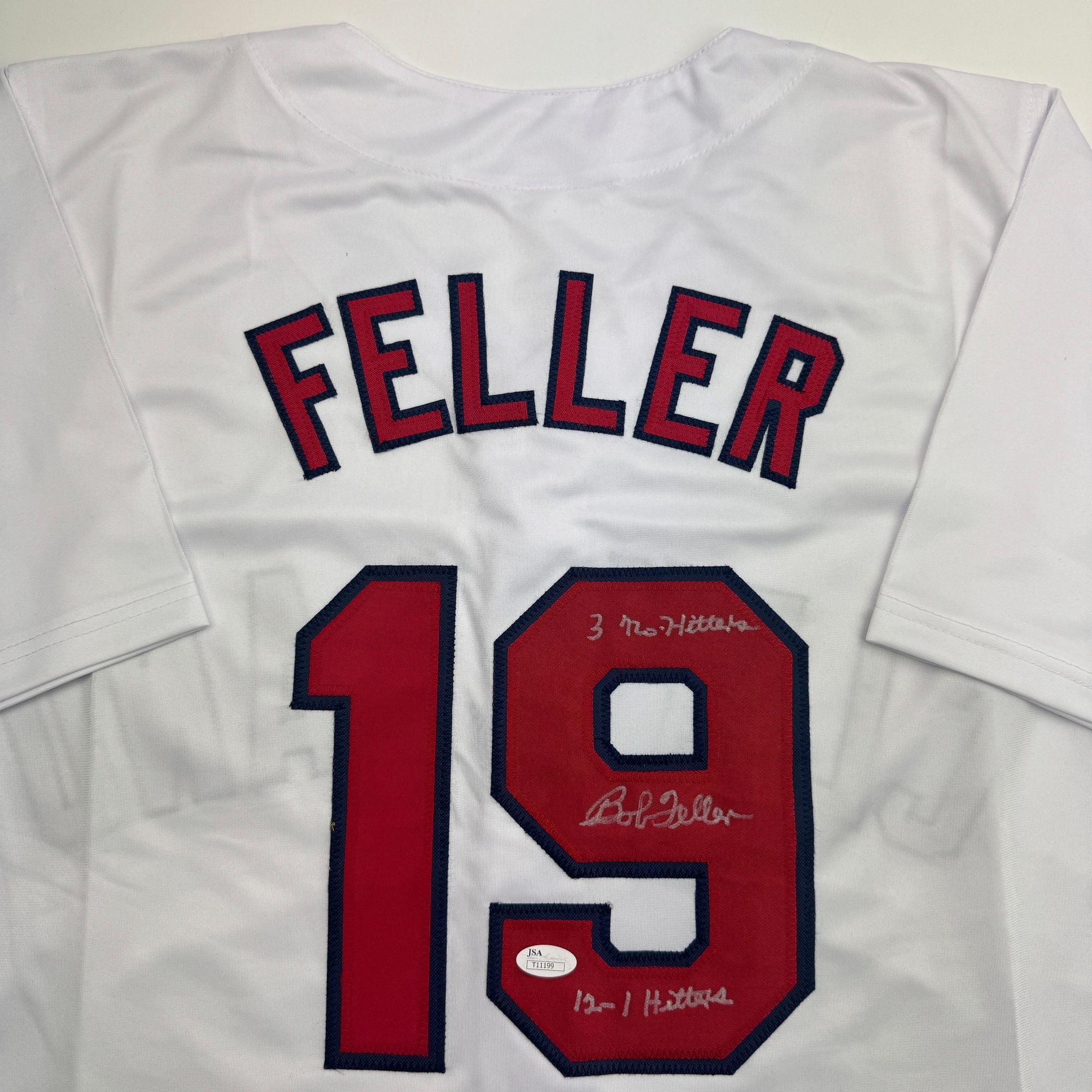 Autographed/Signed Bob Feller Cleveland White Baseball Jersey JSA COA
