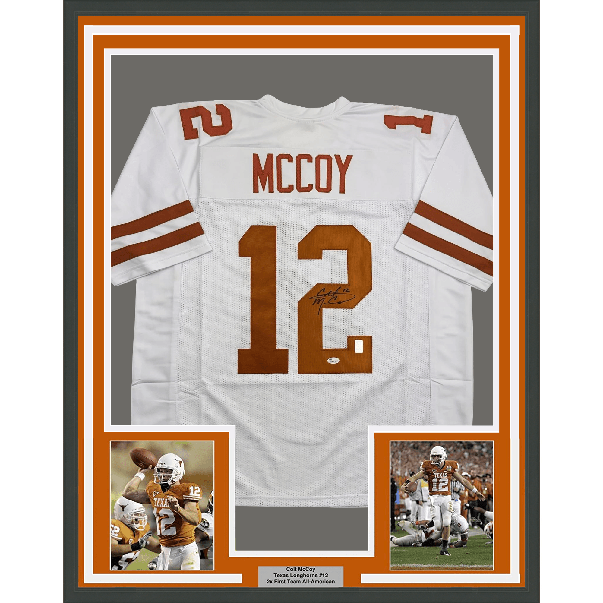 Framed Autographed/Signed Colt McCoy 35x39 Texas White College Football Jersey JSA COA