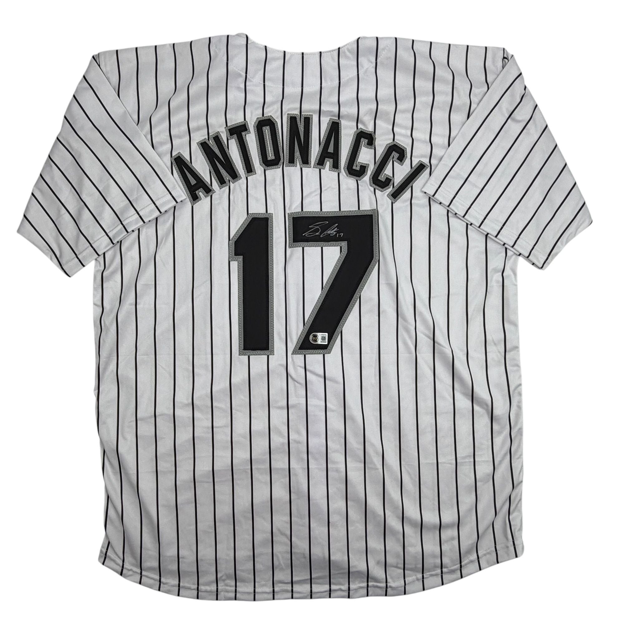 Autographed/Signed Sam Antonacci Chicago Pinstripe Baseball Jersey Beckett BAS COA