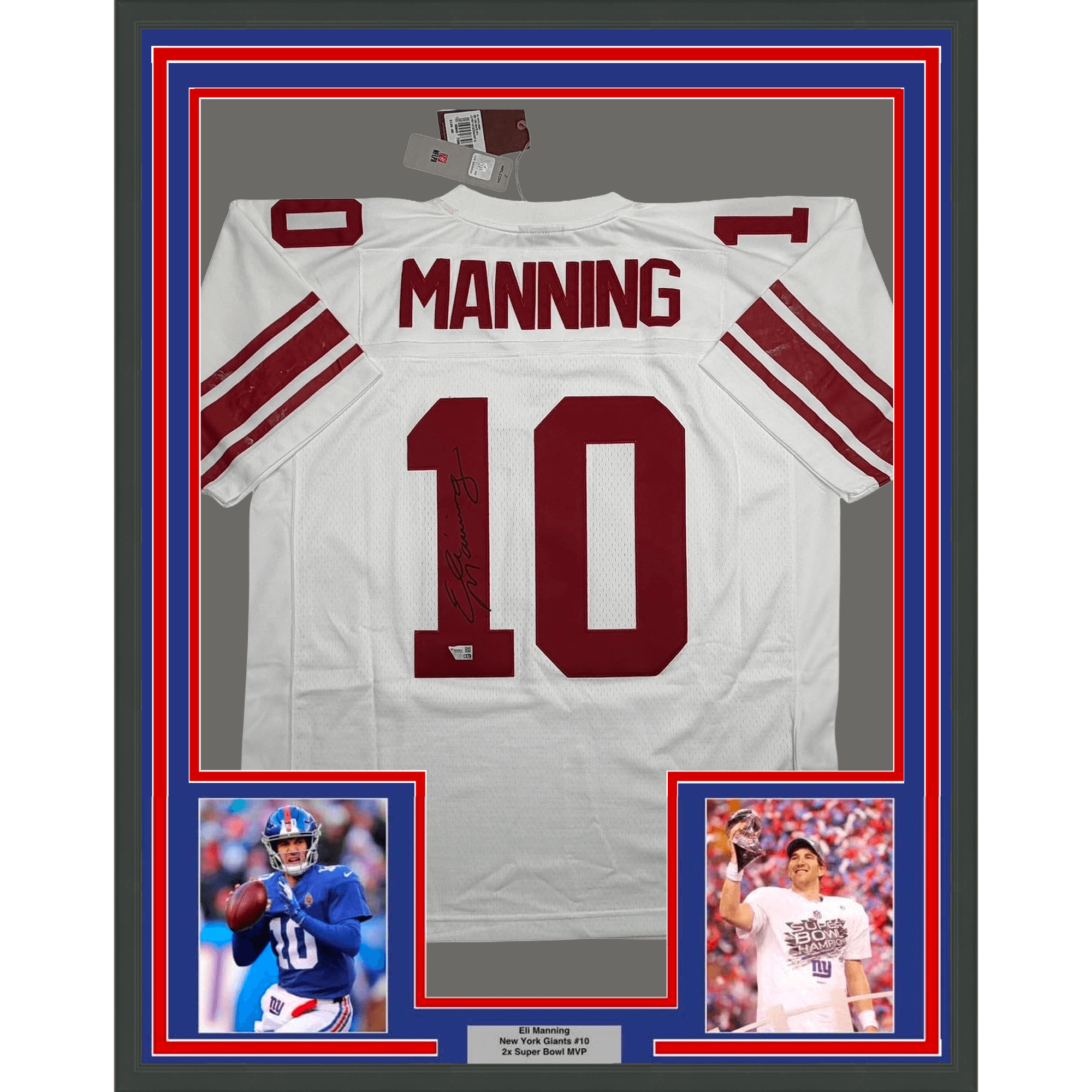 Framed Autographed/Signed Eli Manning 35x39 New York Giants White Mitchell & Ness Authentic Football Jersey Fanatics COA