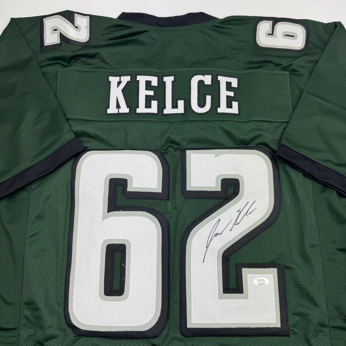Autographed/Signed Jason Kelce Philadelphia Green Football Jersey PSA COA