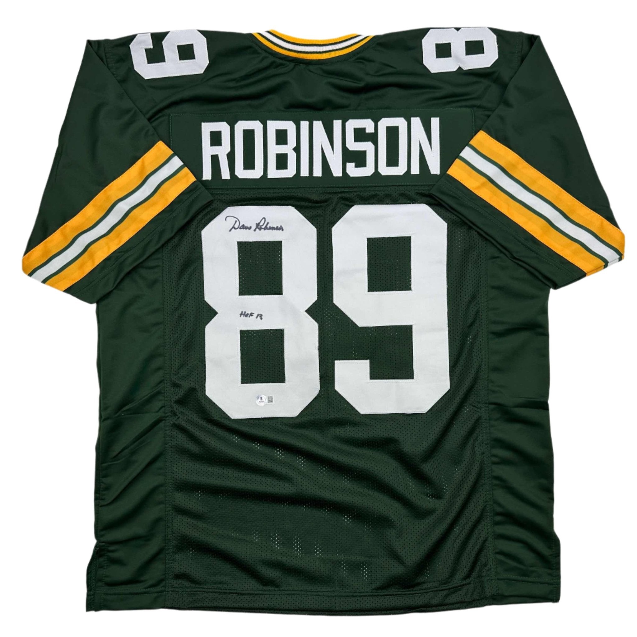 Autographed/Signed Dave Robinson HOF 13 Green Bay Green Football Jersey Beckett BAS COA