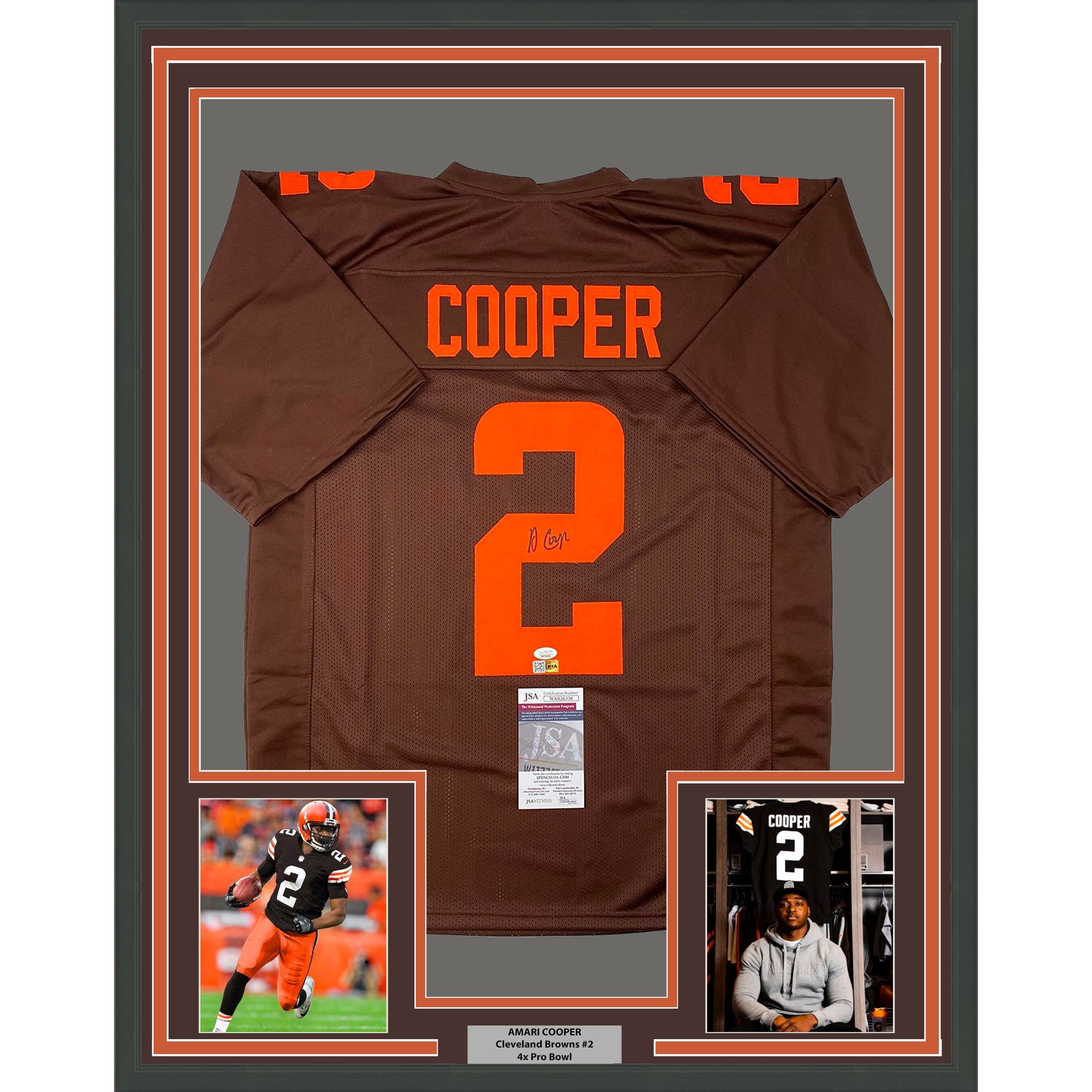 Framed Autographed/Signed Amari Cooper 35x39 Cleveland Brown Color Rush Football Jersey JSA COA