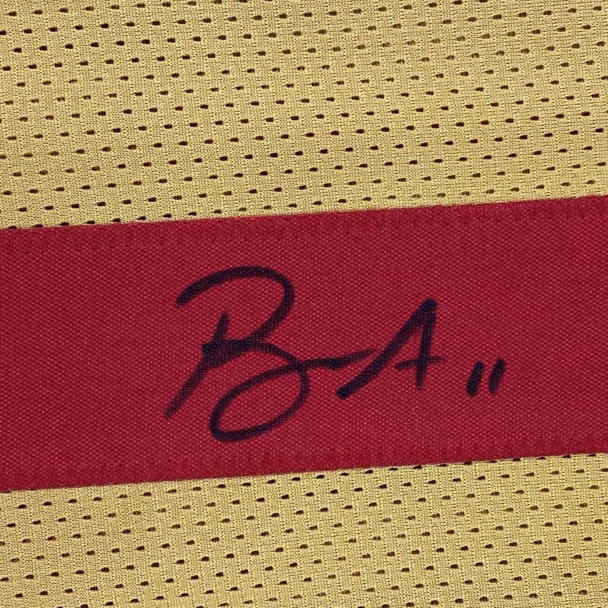 Framed Autographed/Signed Brandon Aiyuk 35x39 San Francisco Gold Football Jersey Beckett BAS COA