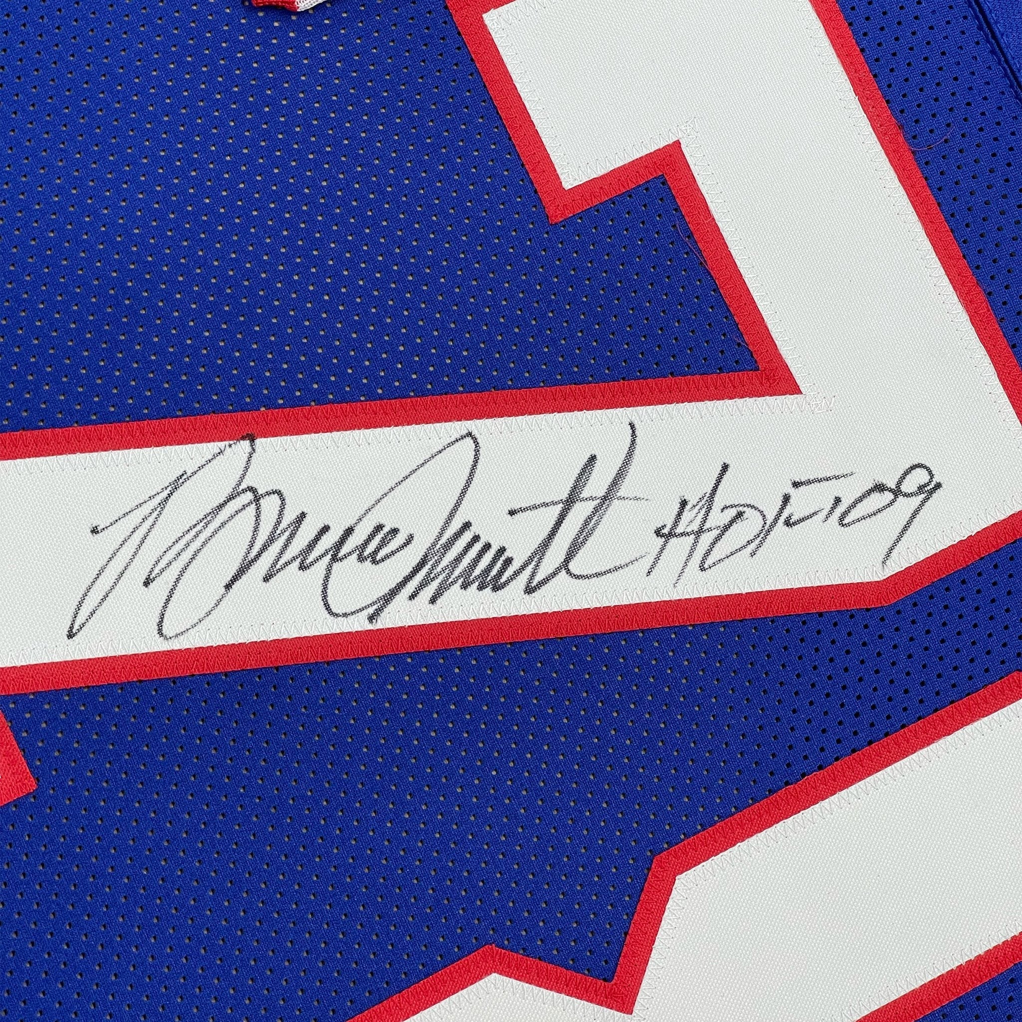 Framed Autographed/Signed Bruce Smith 35x39 HOF 09 Buffalo Blue Football Jersey Beckett BAS COA
