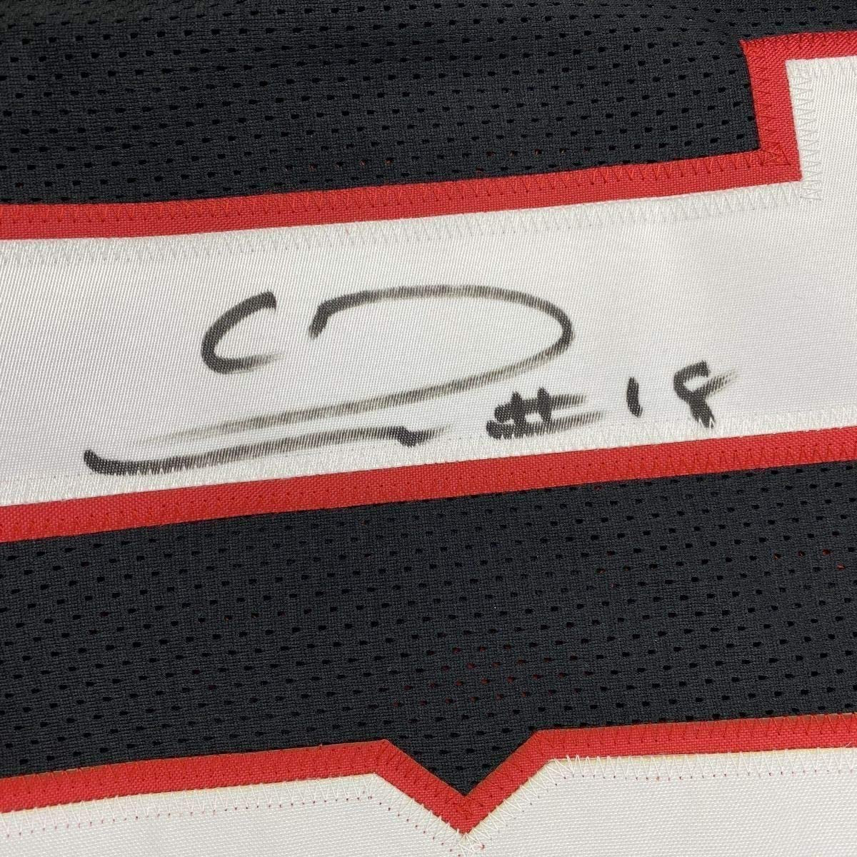 Framed Autographed/Signed Calvin Ridley 35x39 Atlanta Retro Black Football Jersey Beckett BAS COA