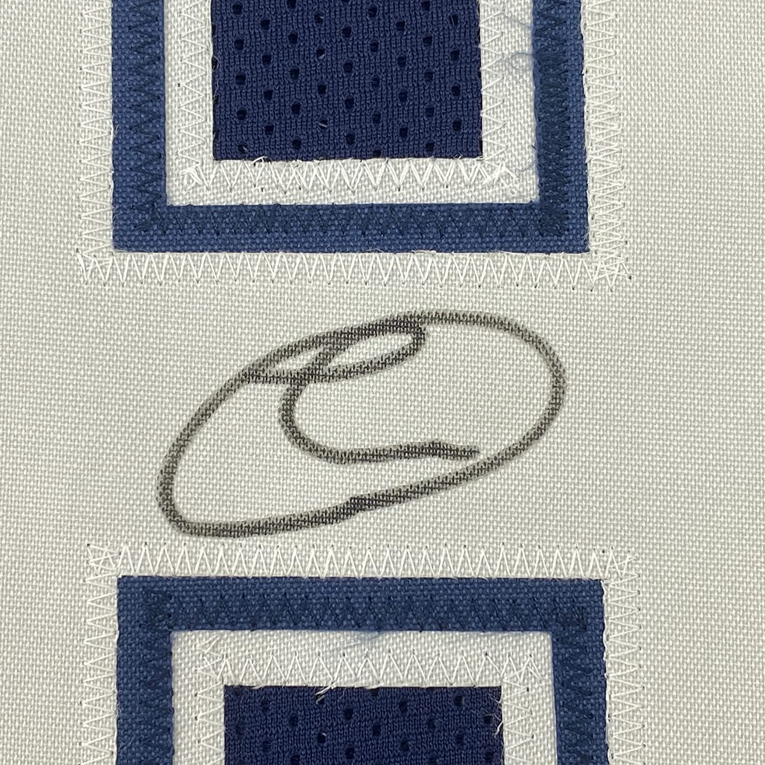 Framed Autographed/Signed CeeDee Lamb 35x39 Dallas Split White/Blue Football Jersey JSA COA