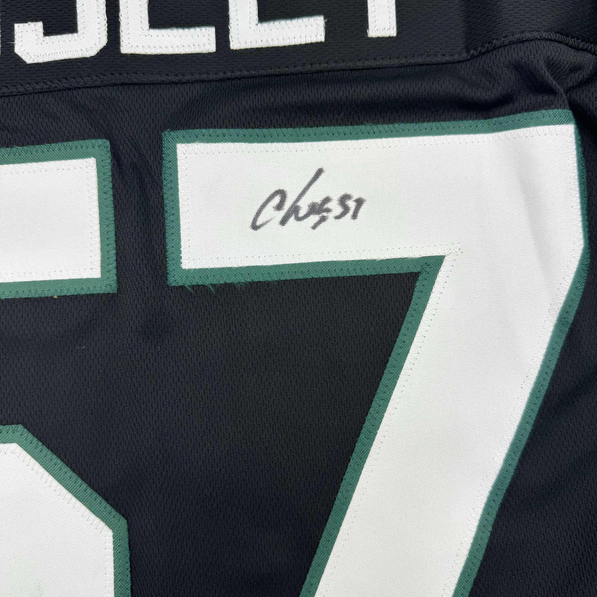 Framed Autographed/Signed CJ C.J. Mosley 35x39 New York Black Football Jersey Beckett BAS COA