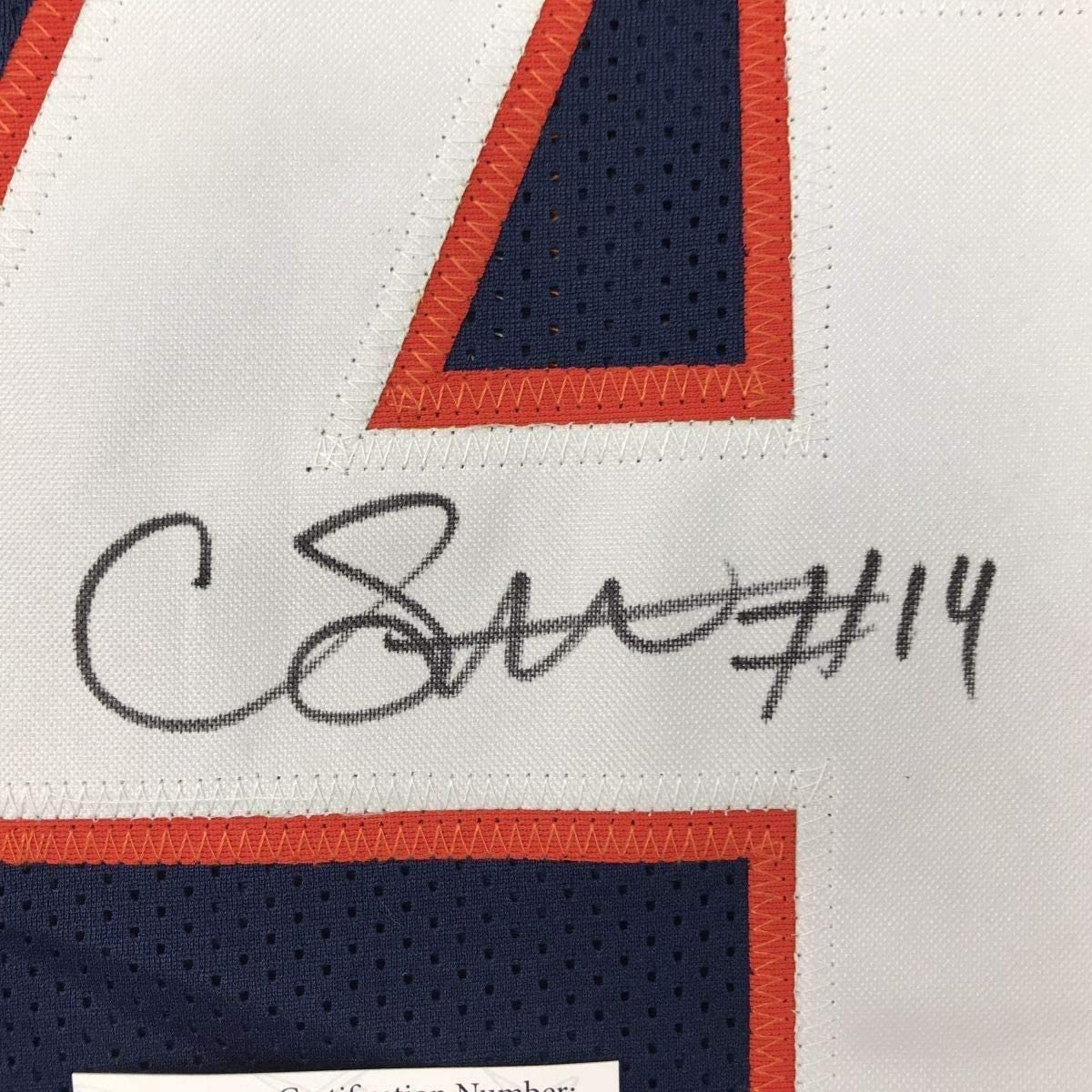 Framed Autographed/Signed Courtland Sutton 35x39 Denver Blue Football Jersey JSA COA