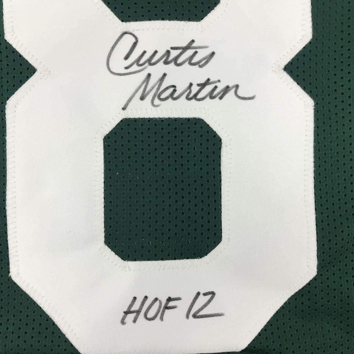 Framed Autographed/Signed Curtis Martin HOF 12 35x39 New York Green Football Jersey Beckett BAS COA