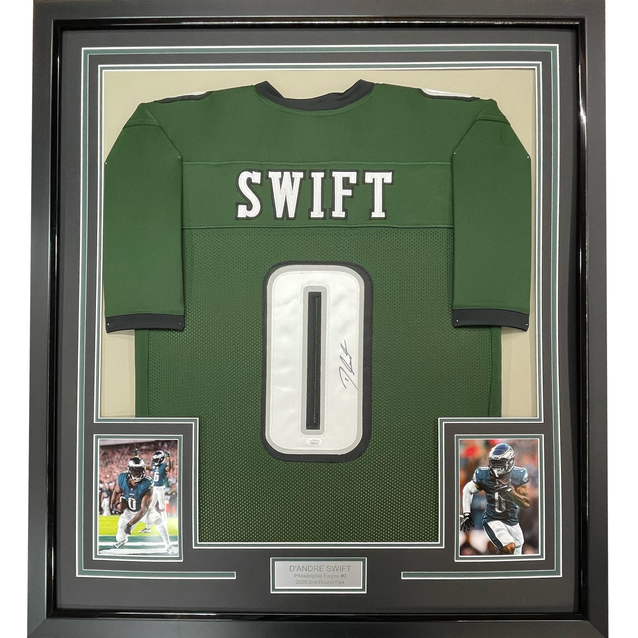 Framed Autographed/Signed D'Andre Swift 35x39 Philadelphia Green Football Jersey JSA COA