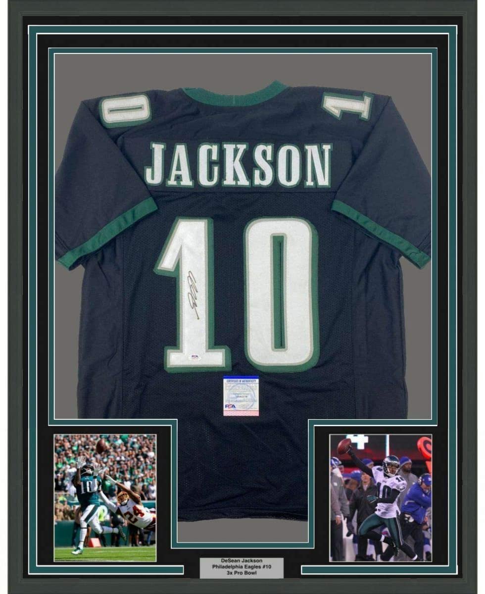Framed Autographed/Signed DeSean Jackson 35x39 Philadelphia Black Football Jersey PSA/DNA COA