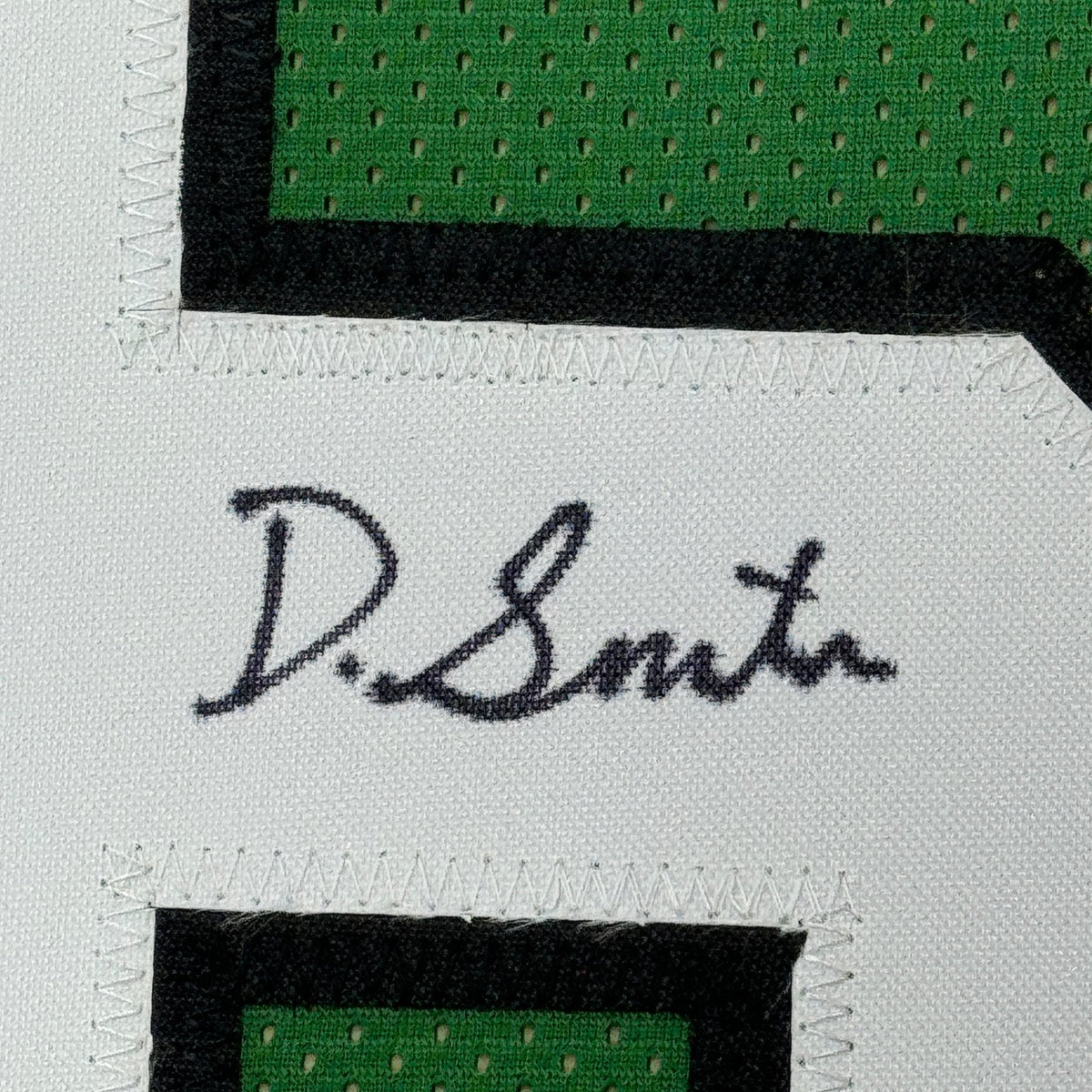 Framed Autographed/Signed Devonta Smith 35x39 Philadelphia Kelly Green Football Jersey JSA COA