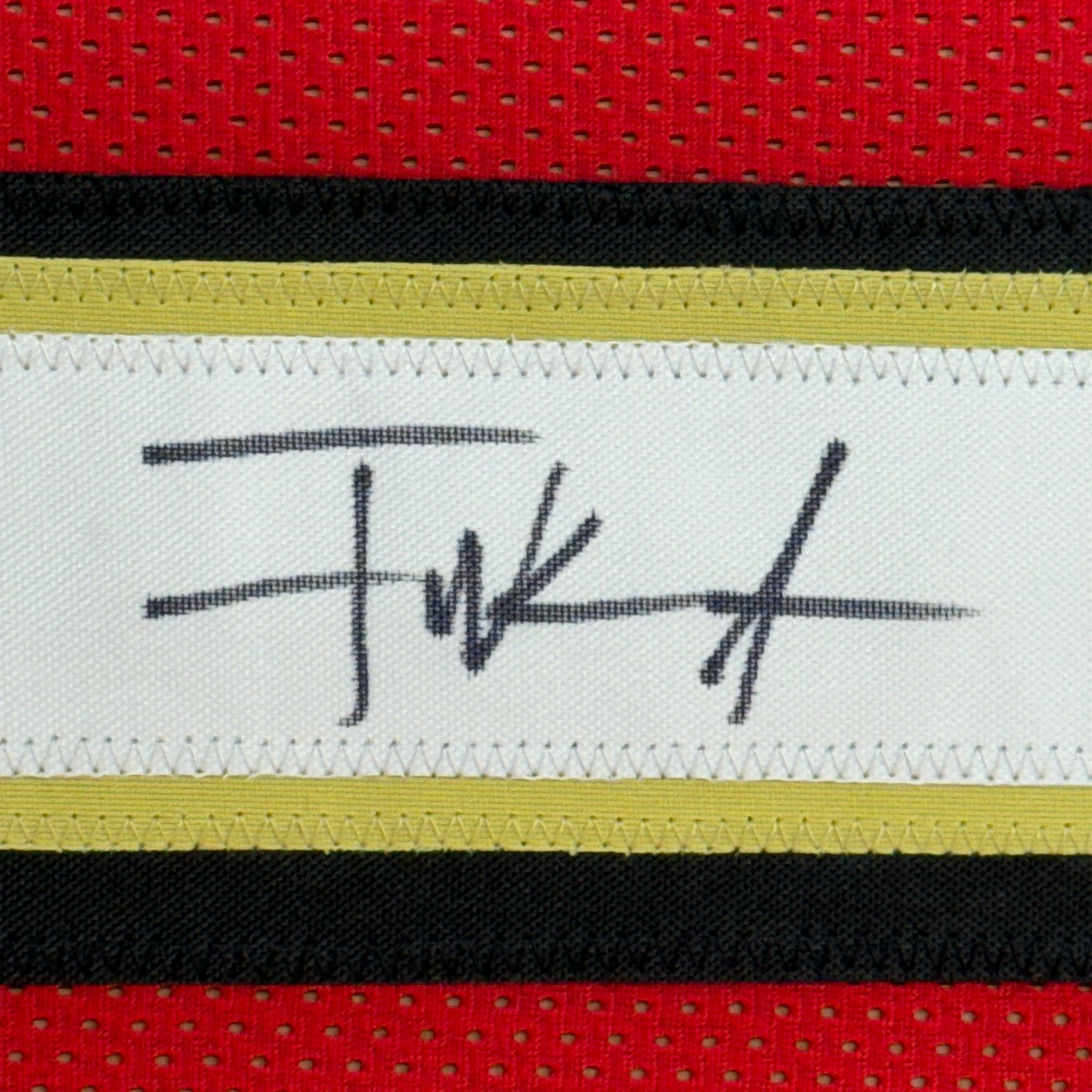 Framed Autographed/Signed Frank Gore 35x39 San Francisco Red Alternate Football Jersey Beckett BAS COA