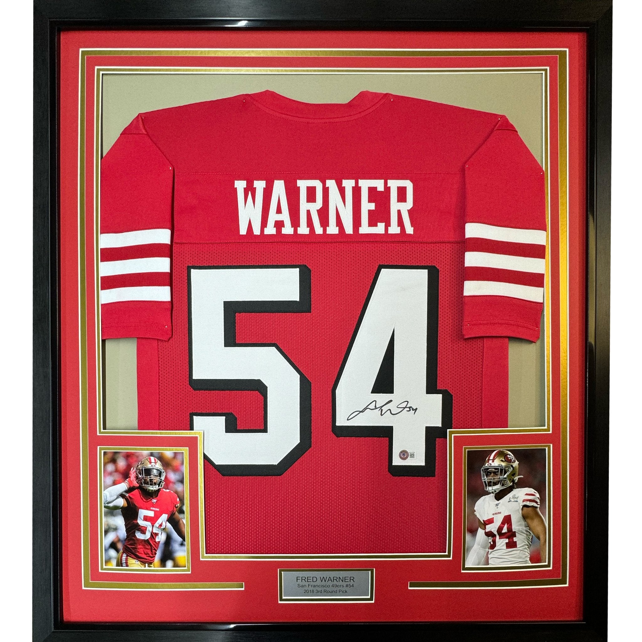Framed Autographed/Signed Fred Warner 35x39 San Francisco Red Alternate Football Jersey Beckett BAS COA