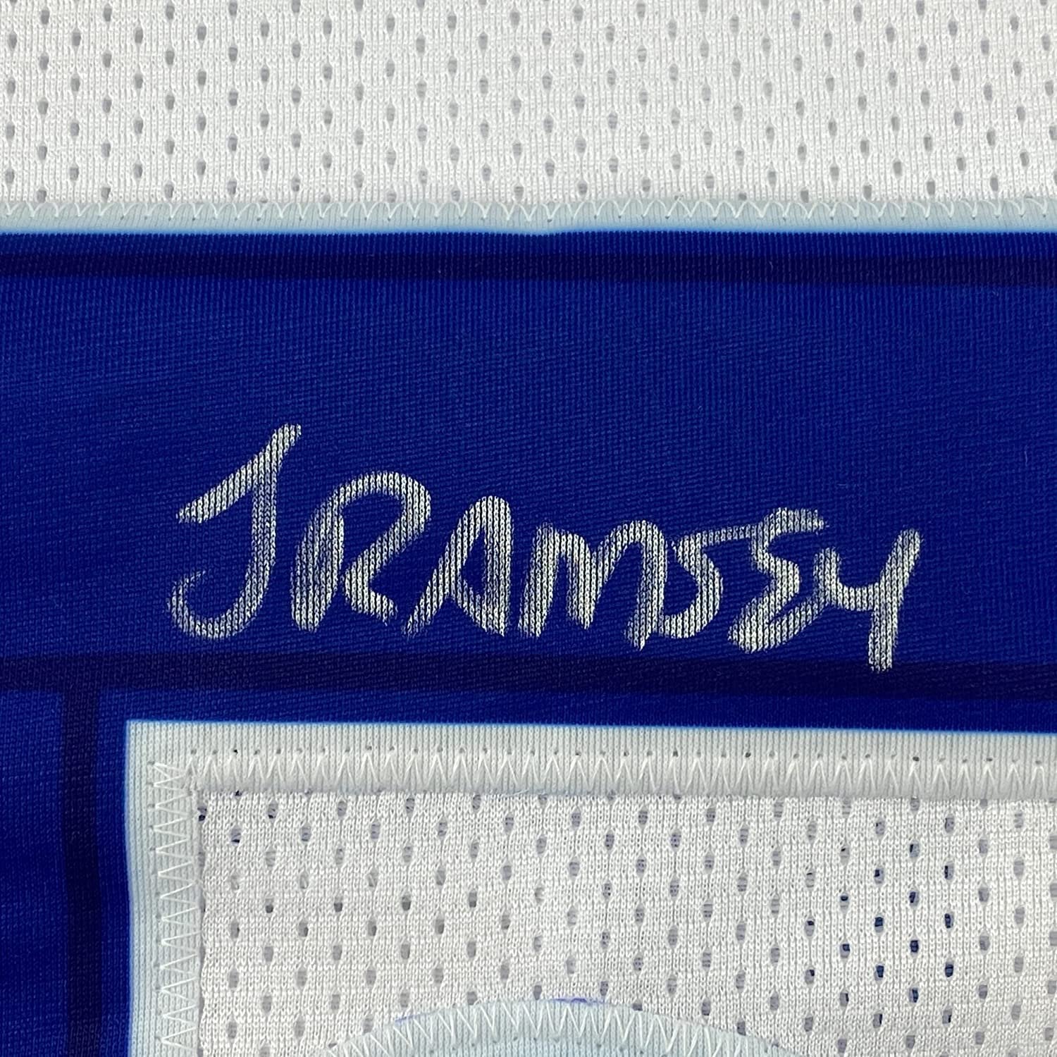 Framed Autographed/Signed Jalen Ramsey 35x39 Los Angeles LA White Football Jersey JSA COA