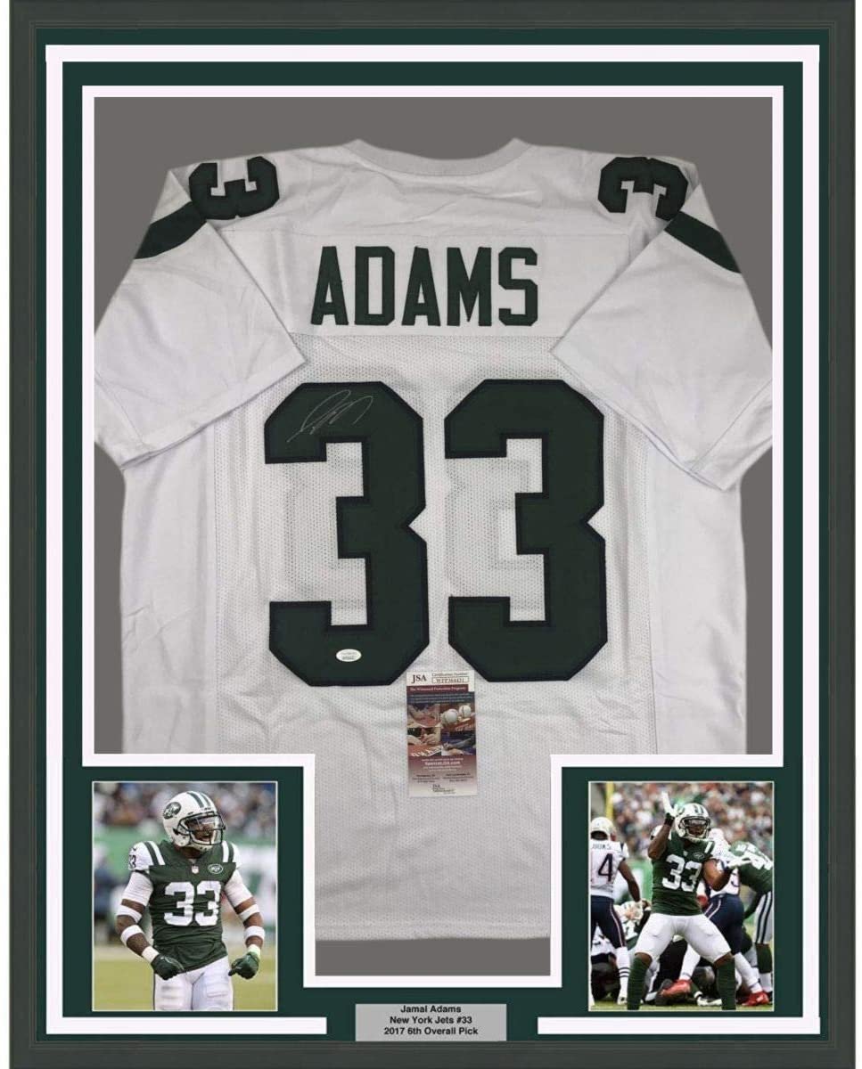 Framed Autographed/Signed Jamal Adams 35x39 New York White Football Jersey JSA COA