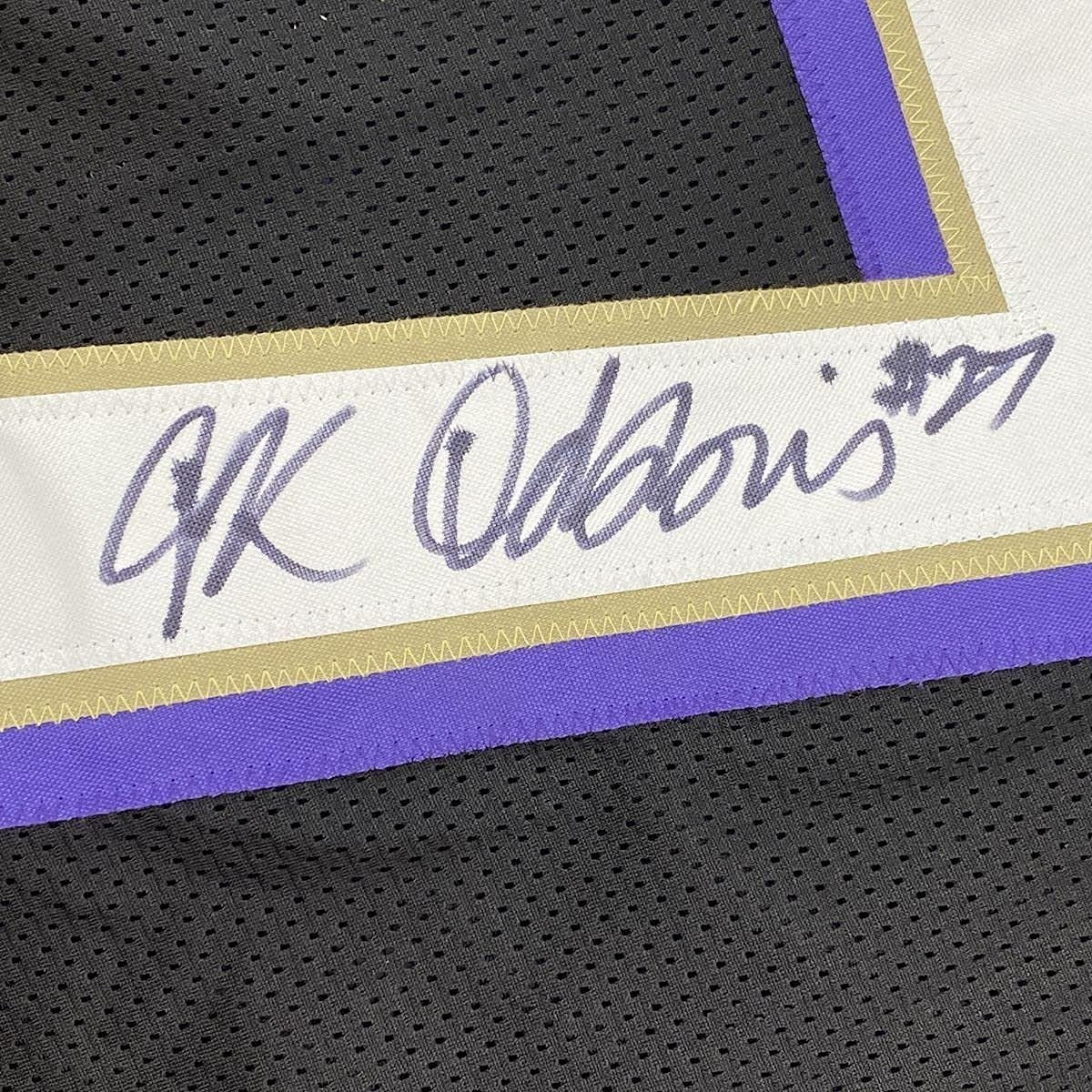 Framed Autographed/Signed JK J.K. Dobbins 35x39 Baltimore Black Football Jersey JSA COA