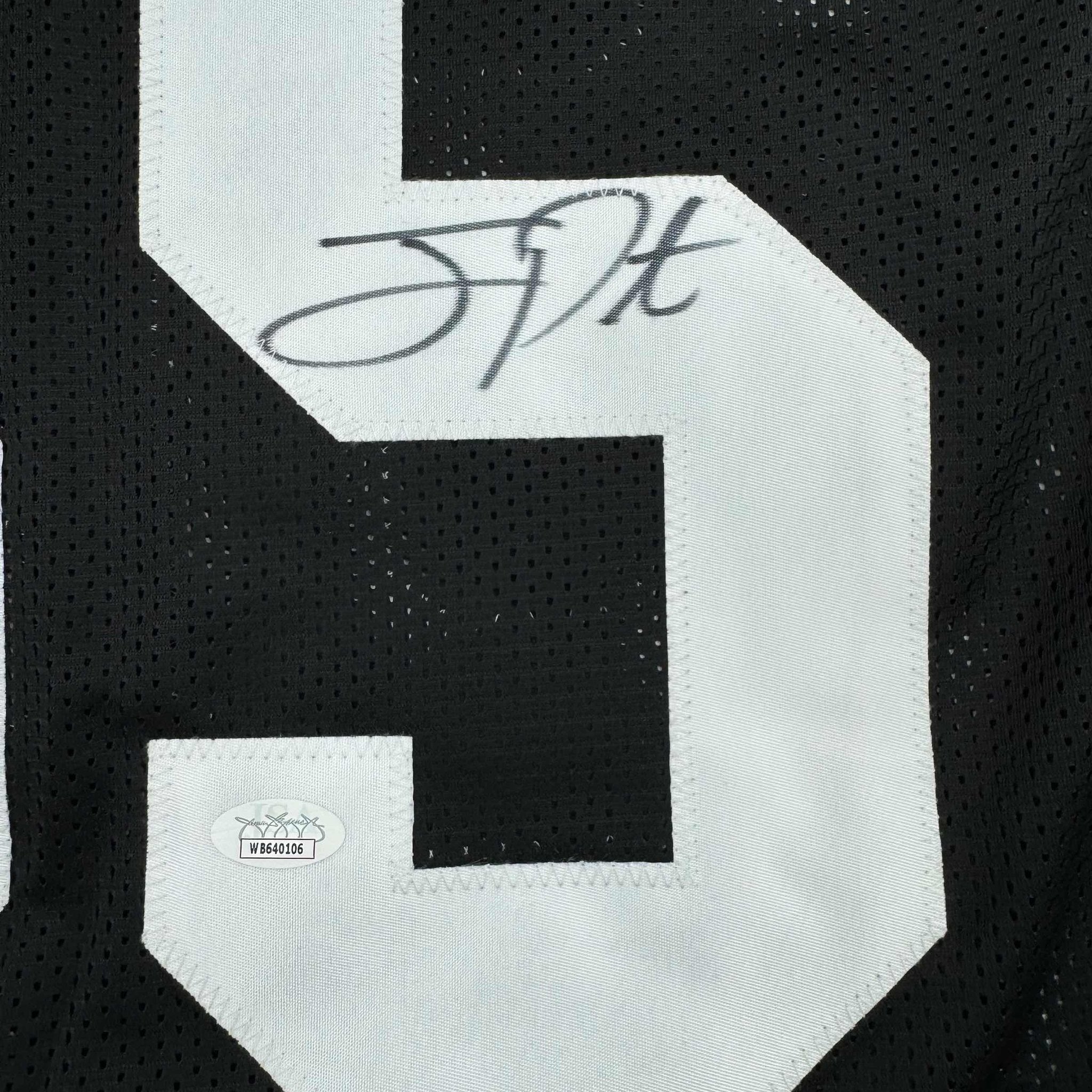 Framed Autographed/Signed Joey Porter Sr. 35x39 Pittsburgh Black Football Jersey JSA COA #2