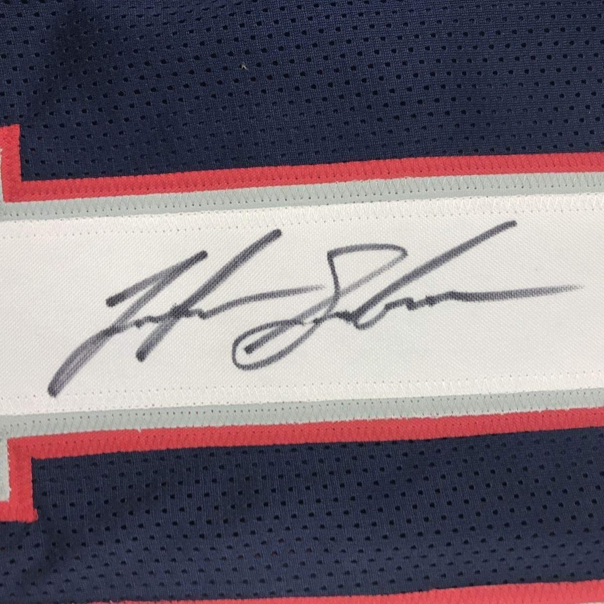 Framed Autographed/Signed Josh Gordon 35x39 New England Blue Football Jersey JSA COA