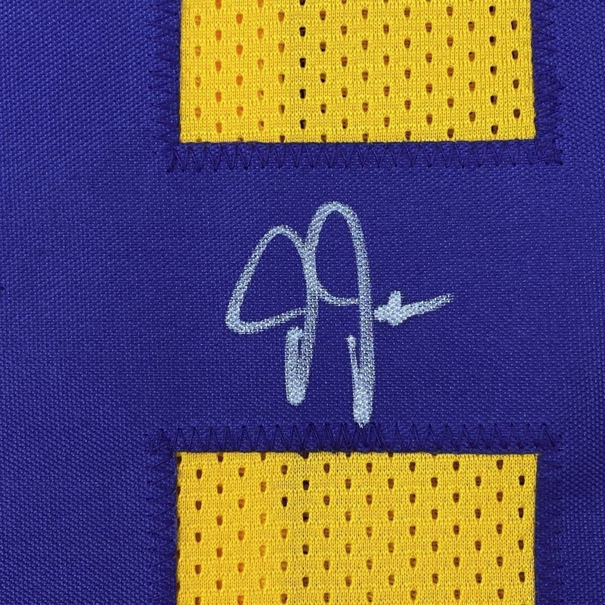 Framed Autographed/Signed Justin Jefferson 35x39 Minnesota Yellow Football Jersey JSA COA