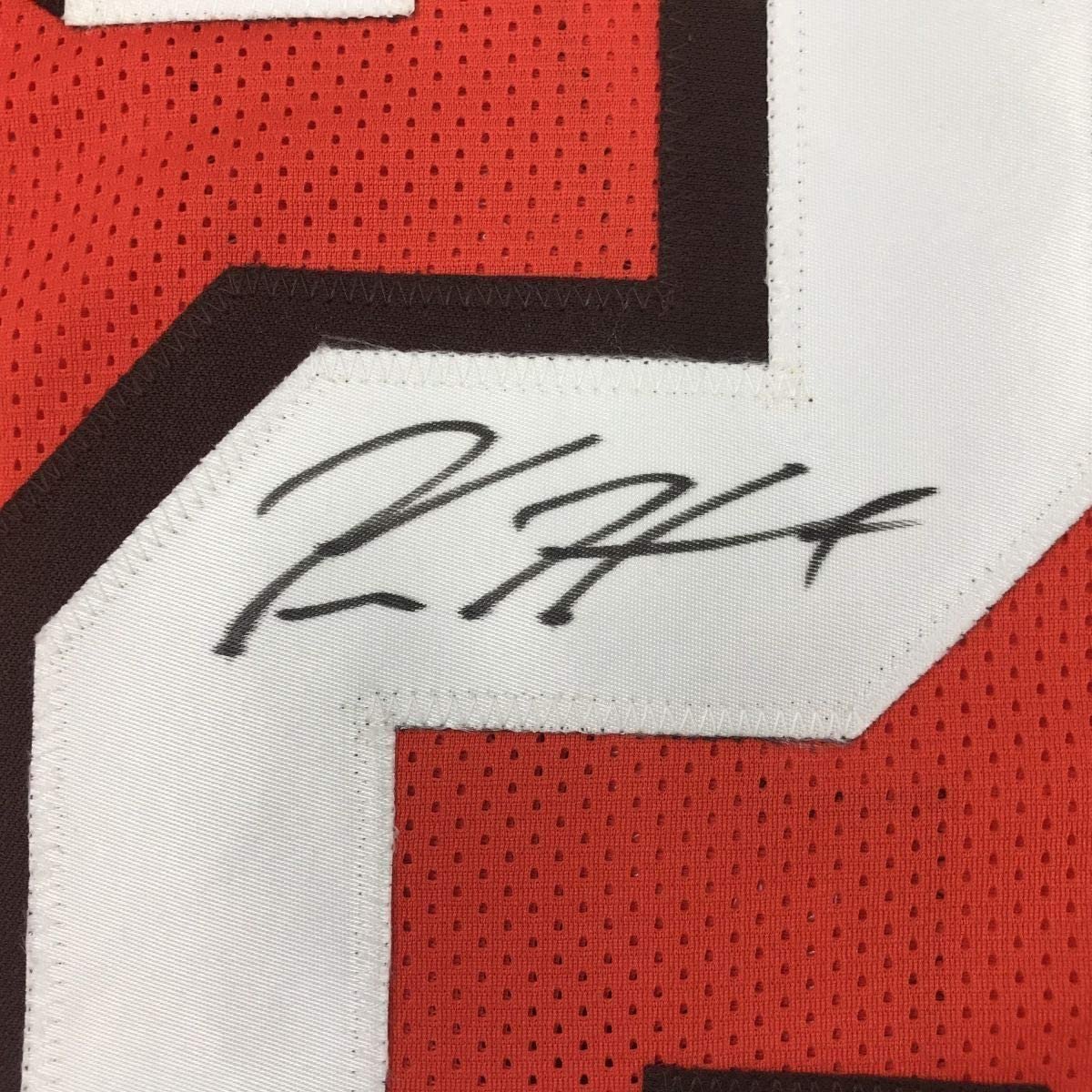 Framed Autographed/Signed Kareem Hunt 35x39 Cleveland Orange Football Jersey JSA COA
