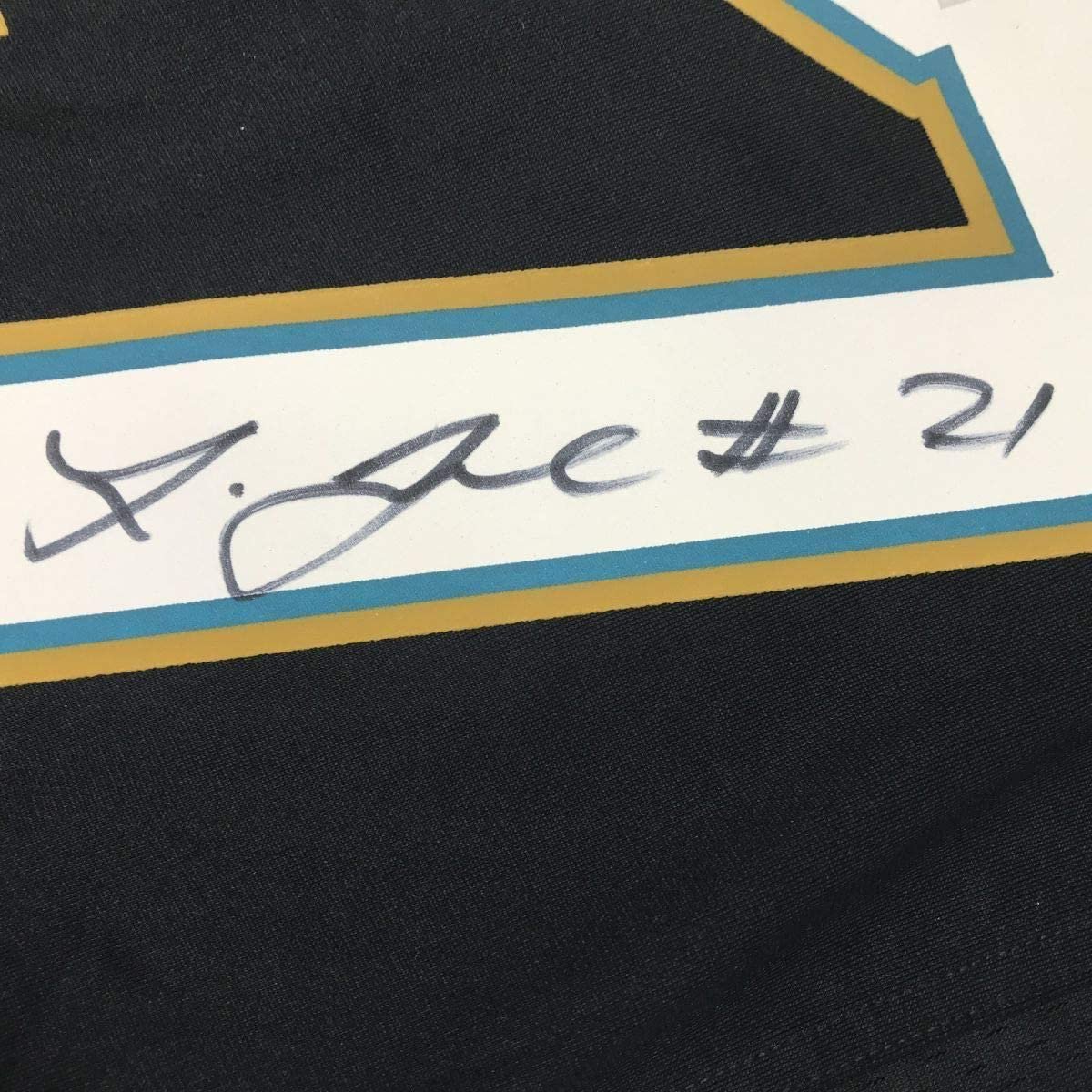 Framed Autographed/Signed Leonard Fournette 35x39 Jacksonville Black Football Jersey Fanatics COA