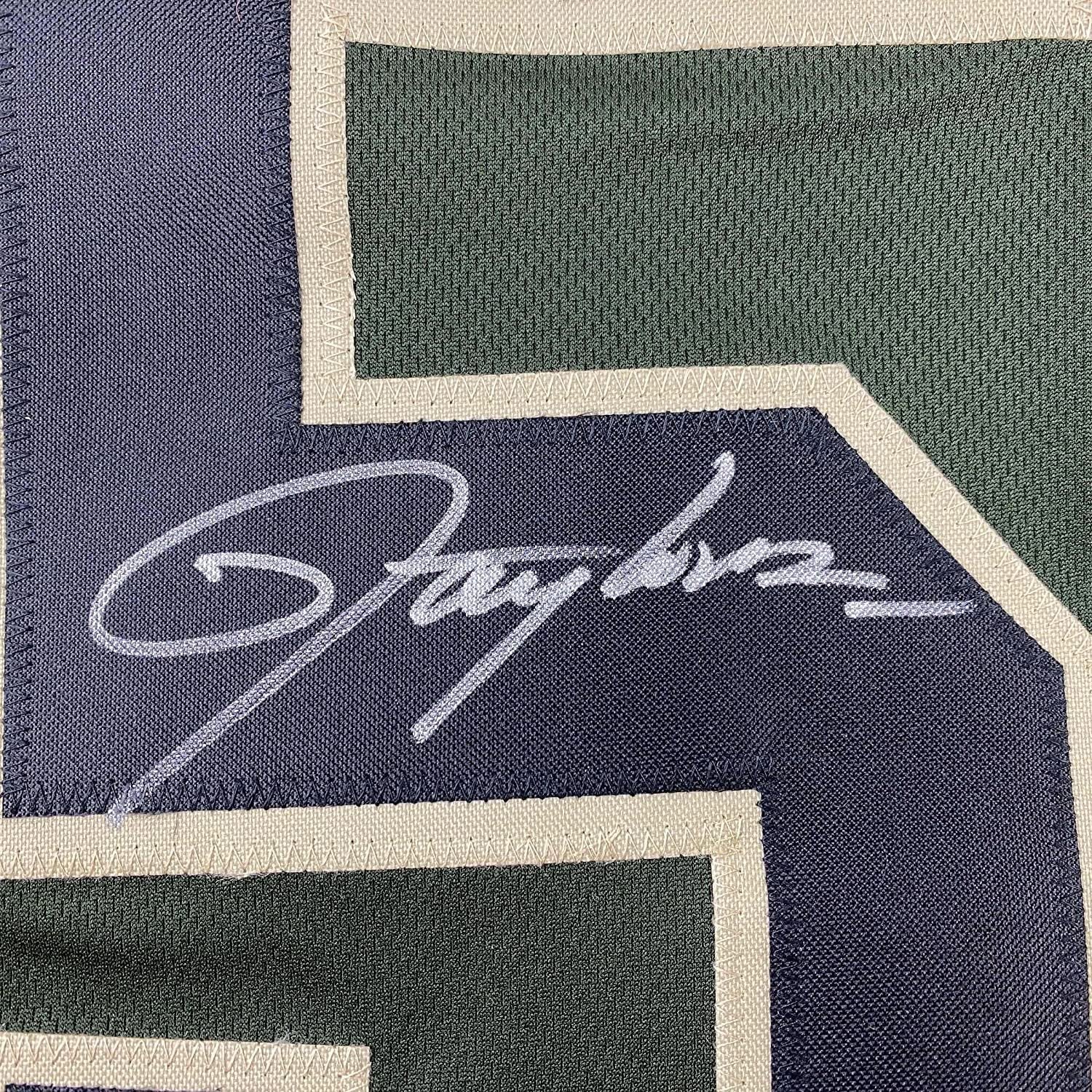 Framed Autographed/Signed Lawrence Taylor 35x39 New York Green Salute To Service Football Jersey Beckett BAS COA