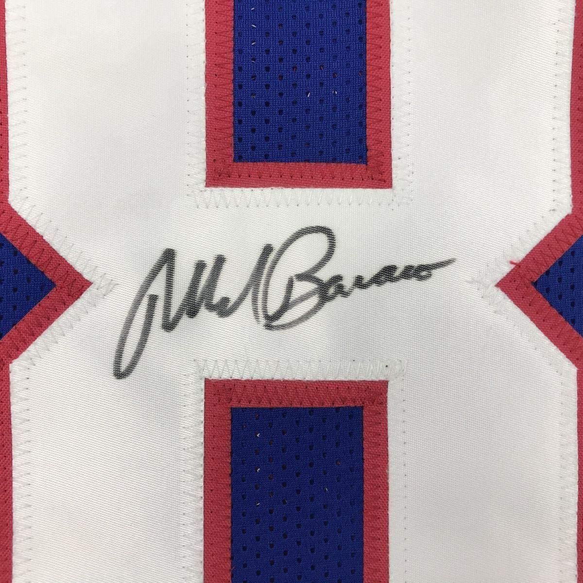 Framed Autographed/Signed Mark Bavaro 35x39 New York Blue Football Jersey PSA/DNA COA