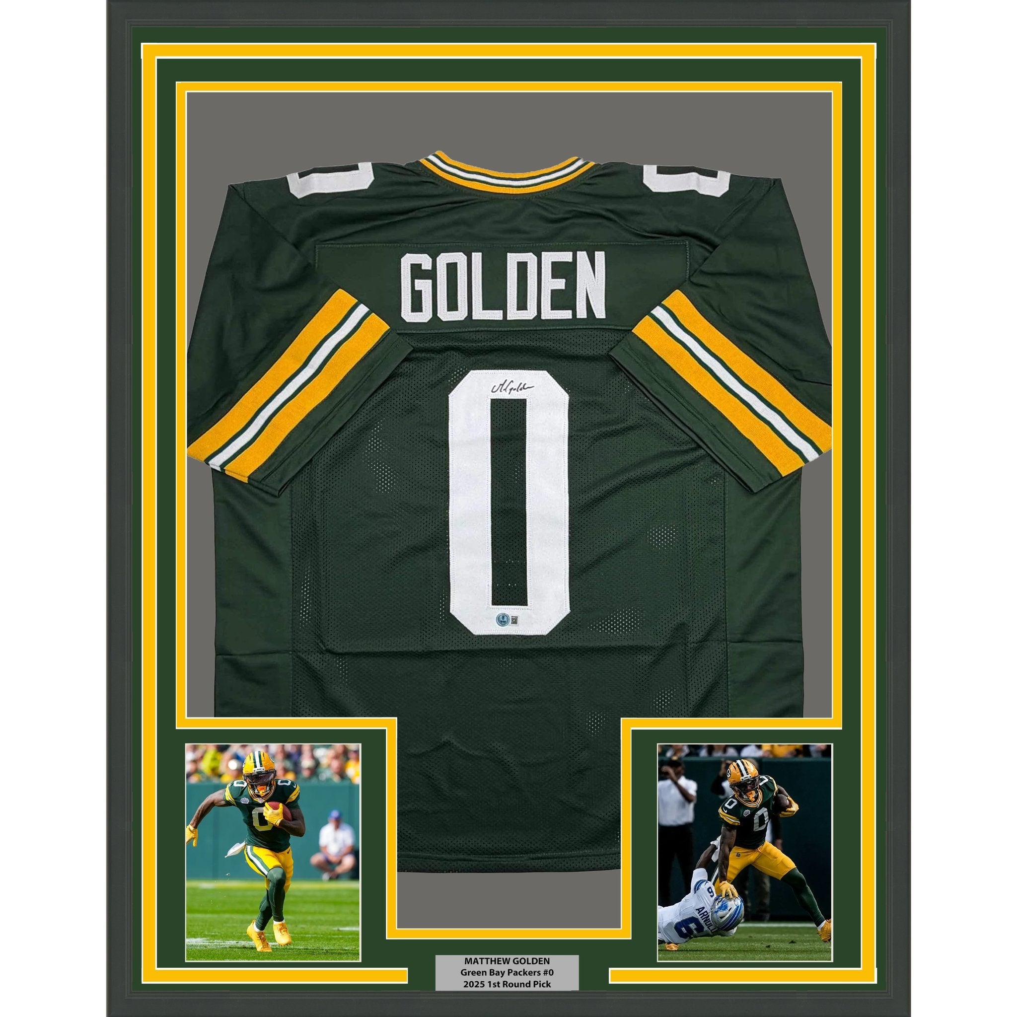 Framed Autographed/Signed Matthew Golden 35x39 Green Bay Green Football Jersey Beckett BAS COA